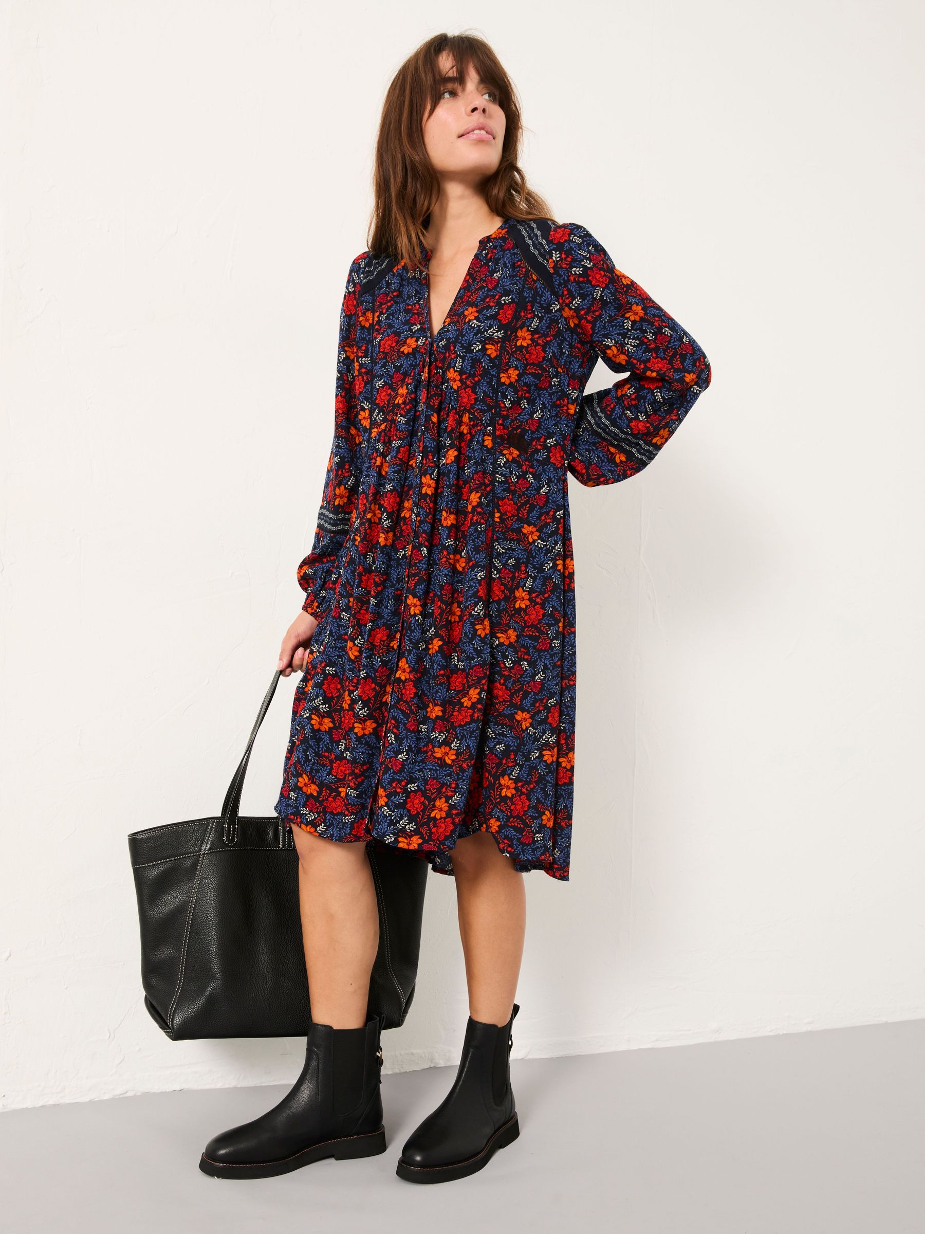 Steph Navy Folk Floral Regular Dress (F07529) | $112