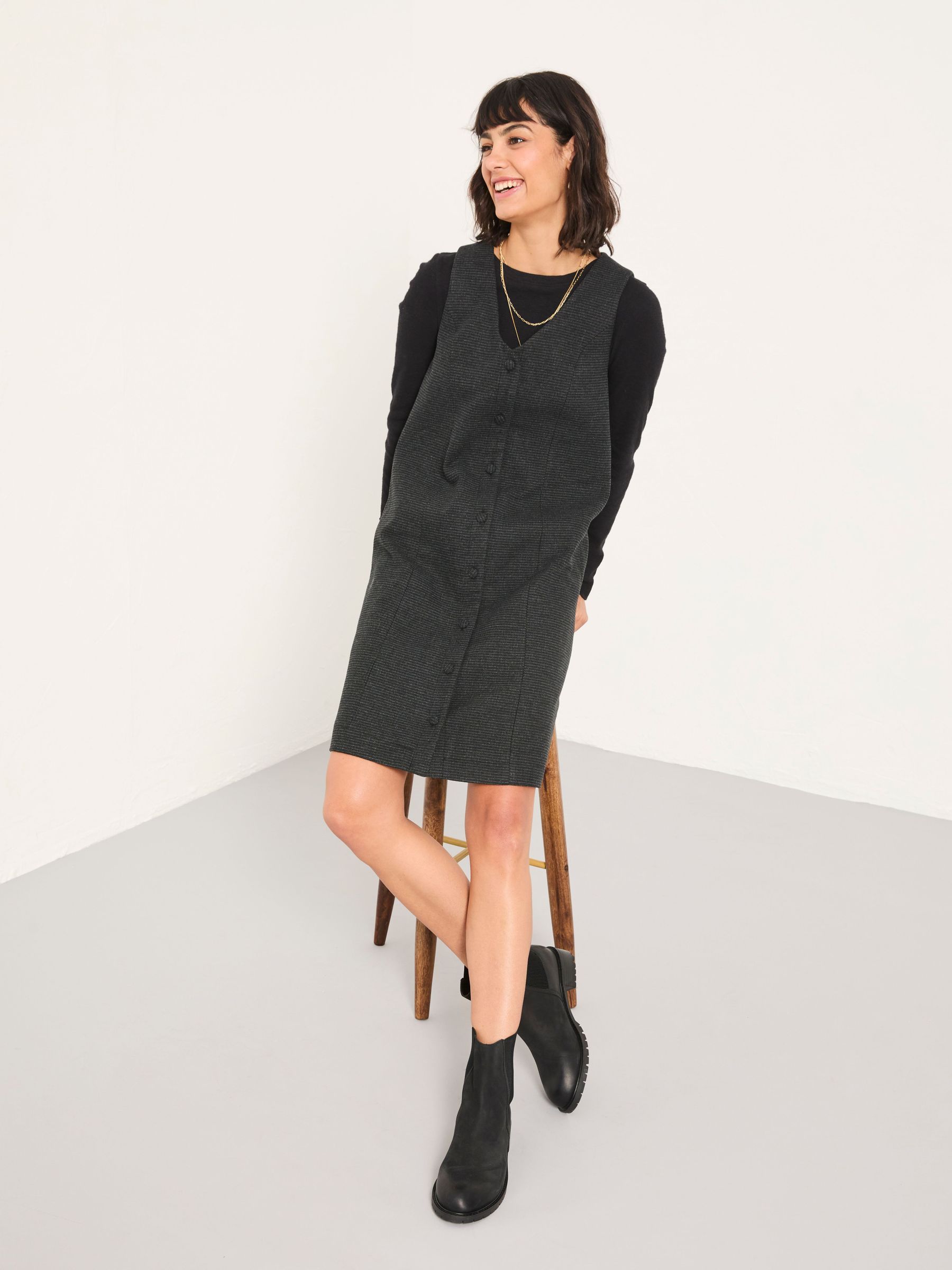 Binny Charcoal Grey Regular Tweed Pinny Dress (F07539) | €91