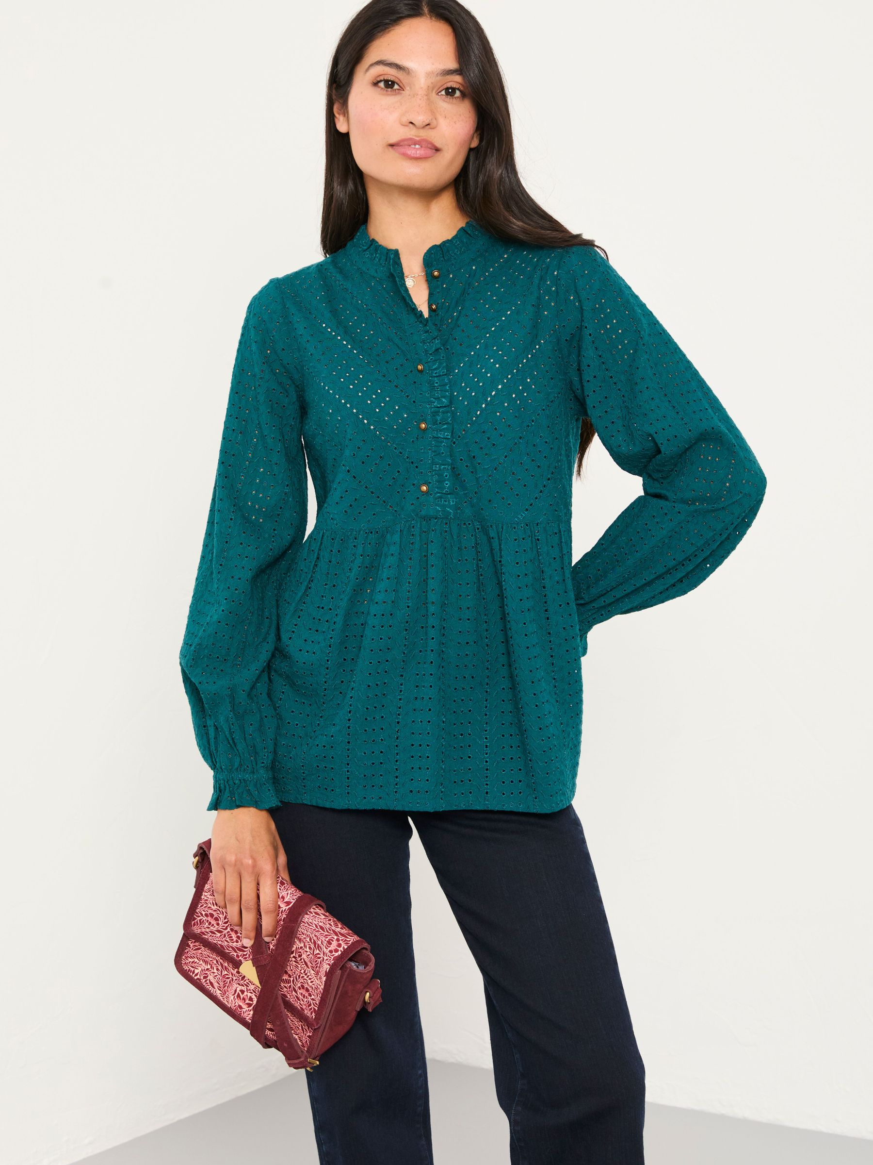 Ina Dark Teal Broderie Blouse (F07591) | €77.50