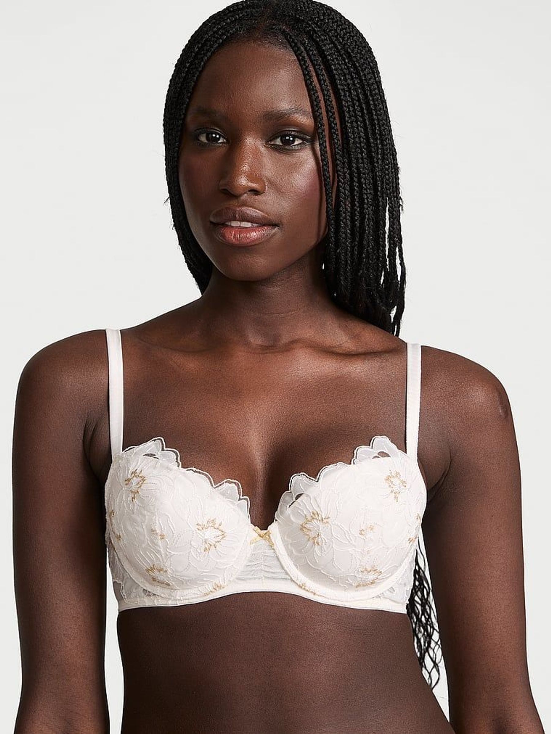 White Lightly Lined Demi Peony Embroidery Bra (F07641) | €68
