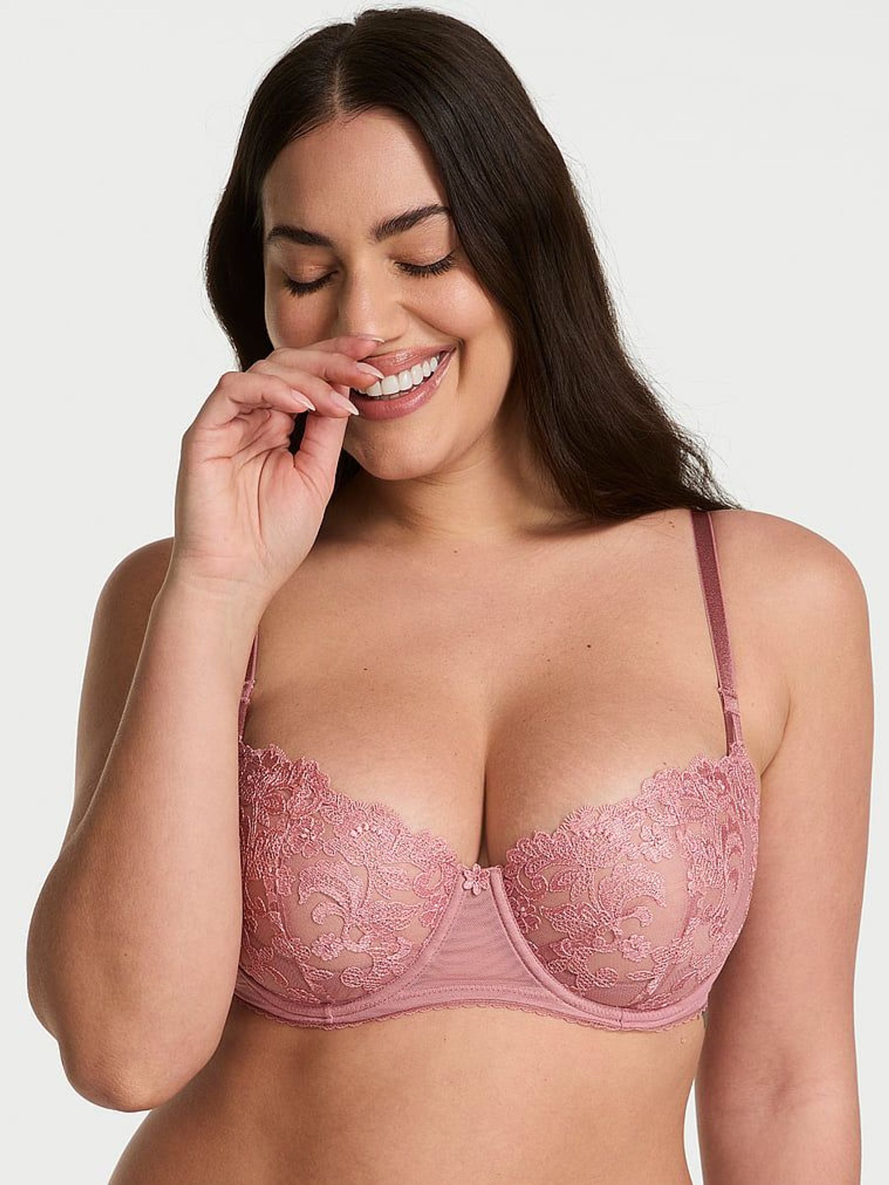 Pink Rose Unlined Balcony Blossom Embroidery Bra (F07646) | €56