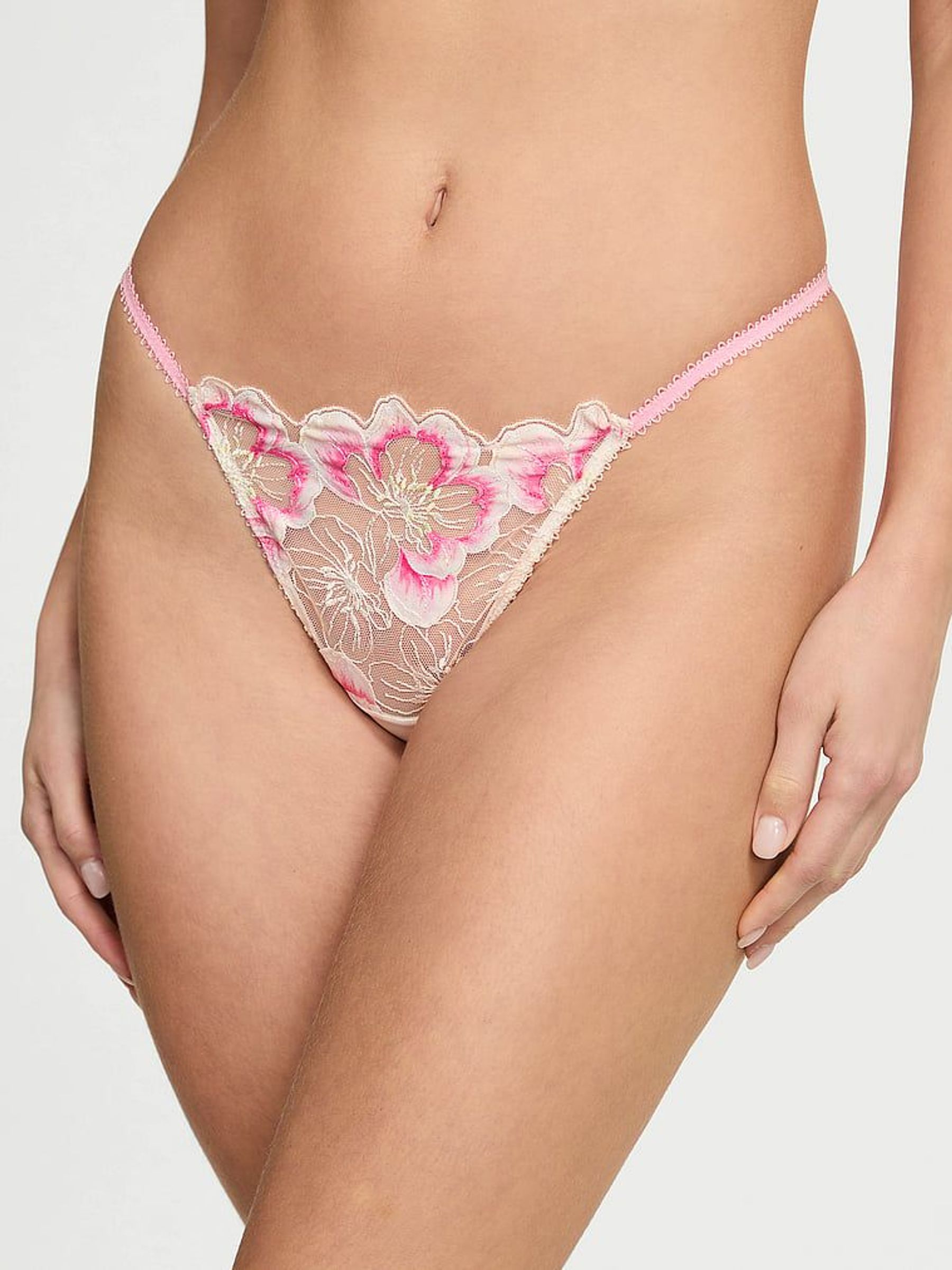 Pink & White G String Peony Embroidery Knickers (F07656) | €29