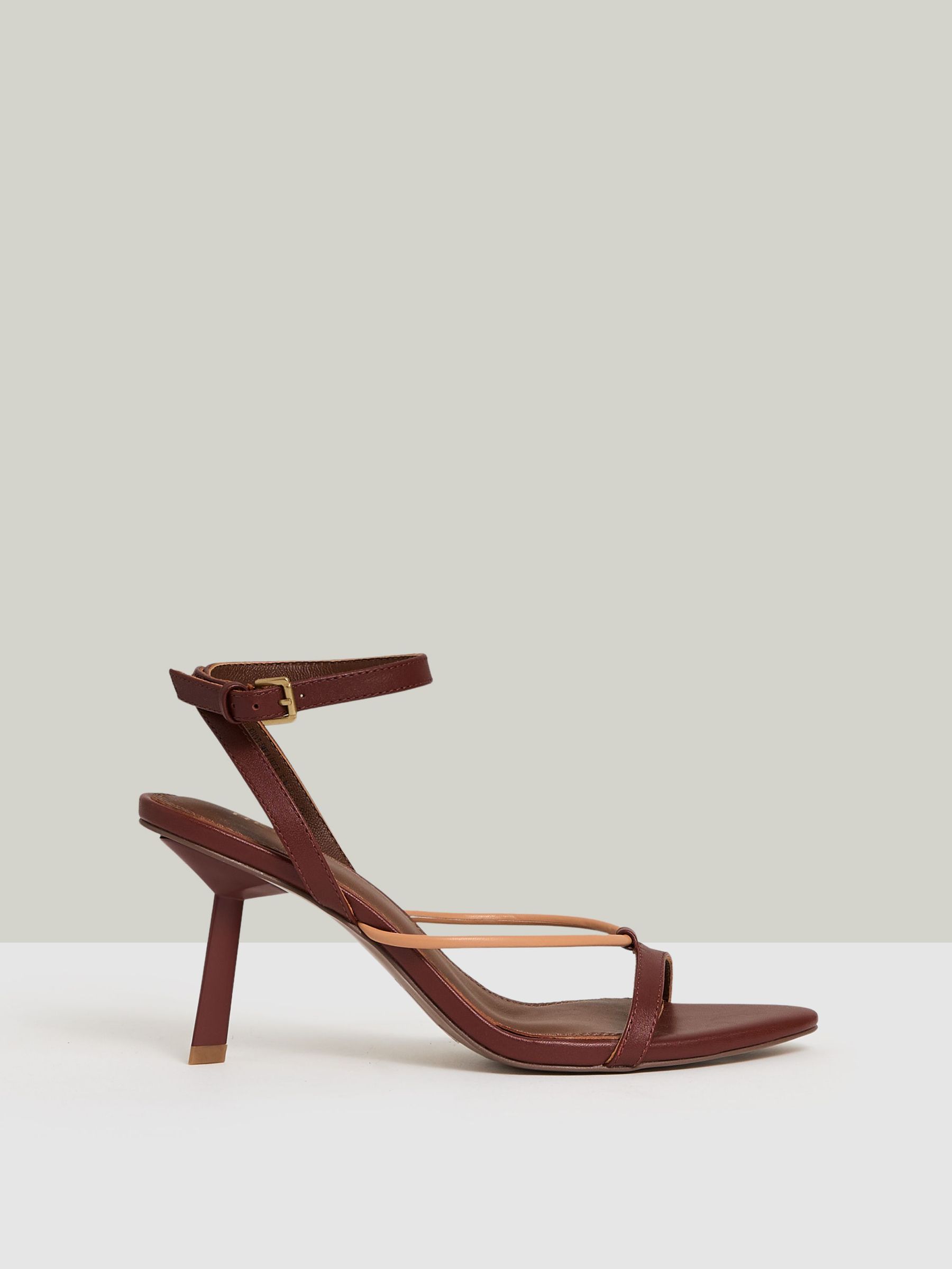 Leather Strappy Heeled Sandals in Tan (F07916) | $360
