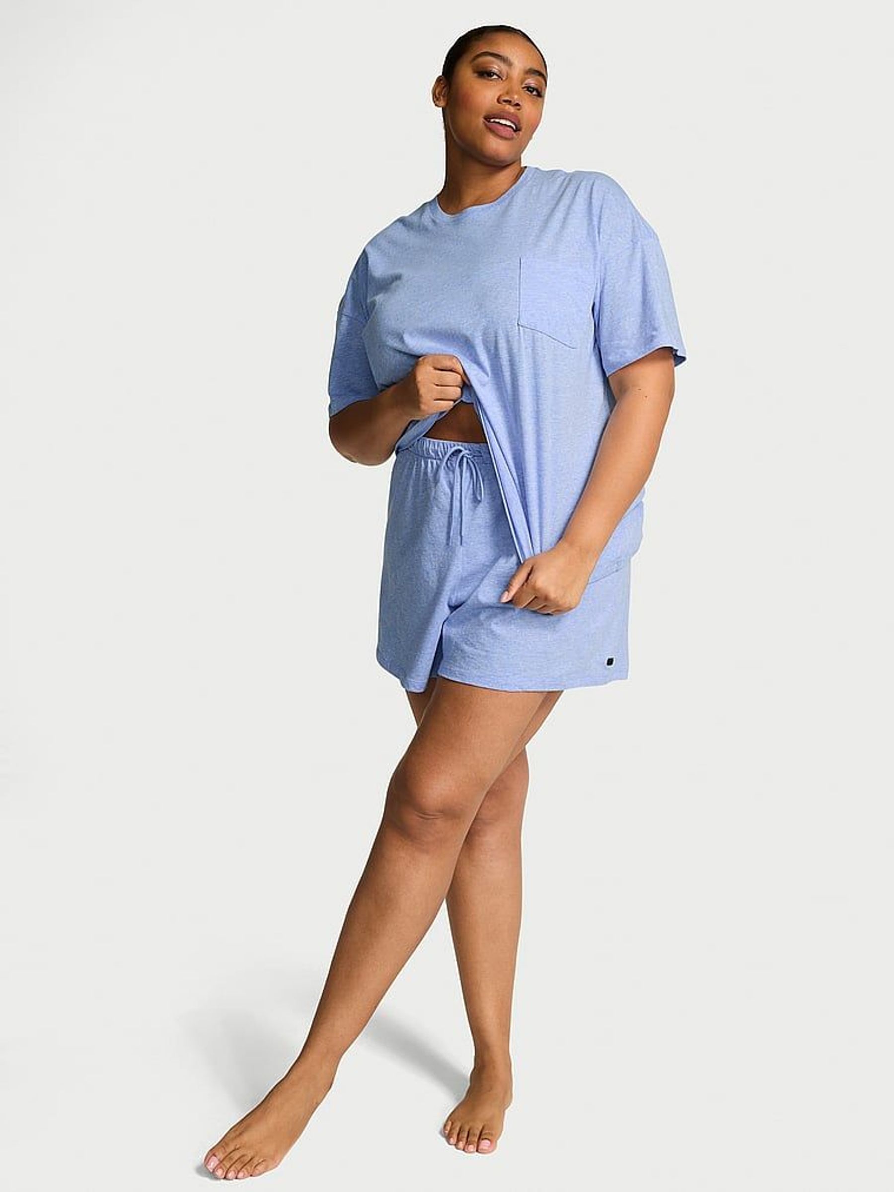 Heather Cornflower Blue Short Cotton Pyjama Set (F09110) | €52