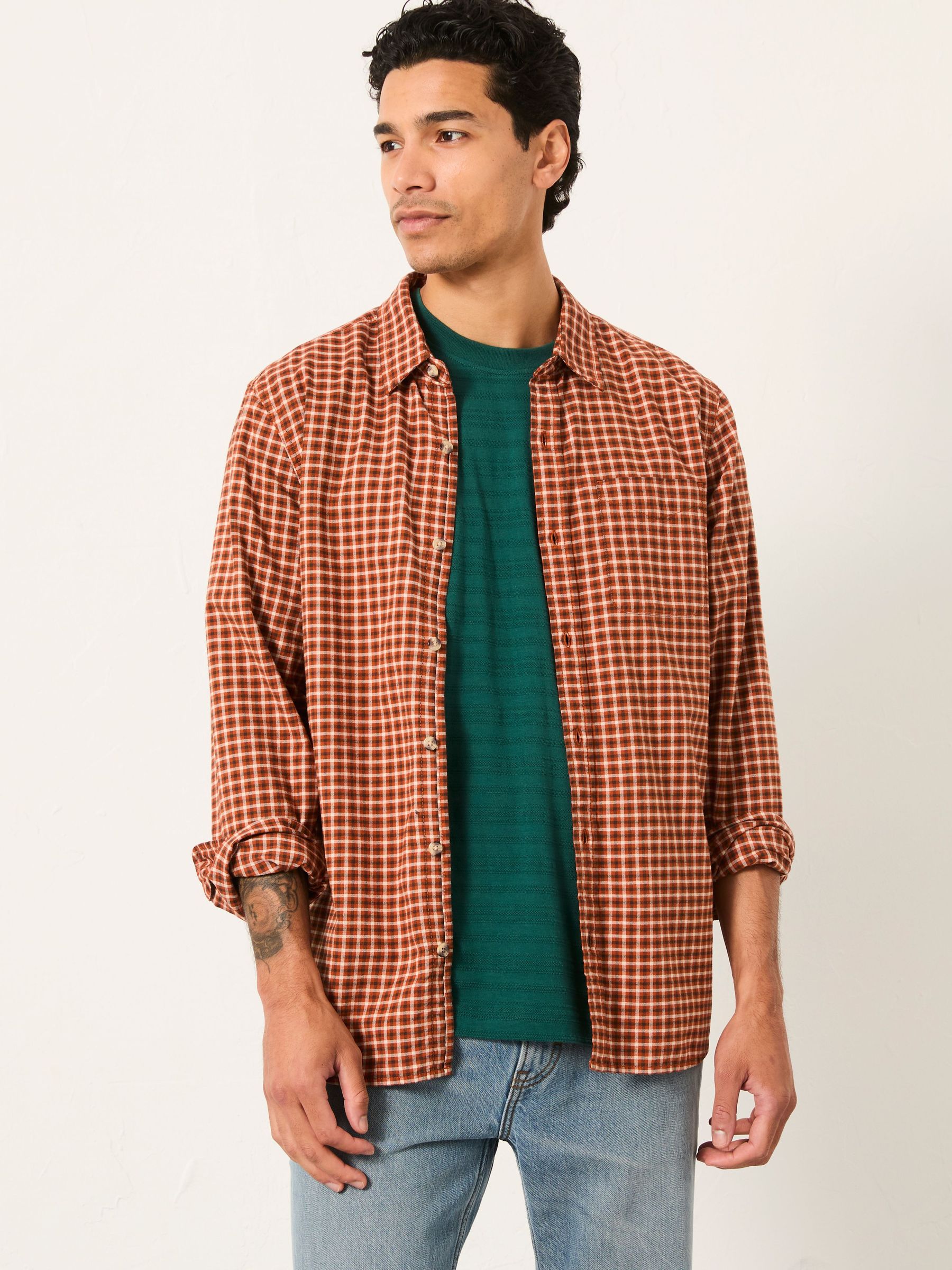 Everly Terracotta Long Sleeve Gingham Shirt (F09292) | $79