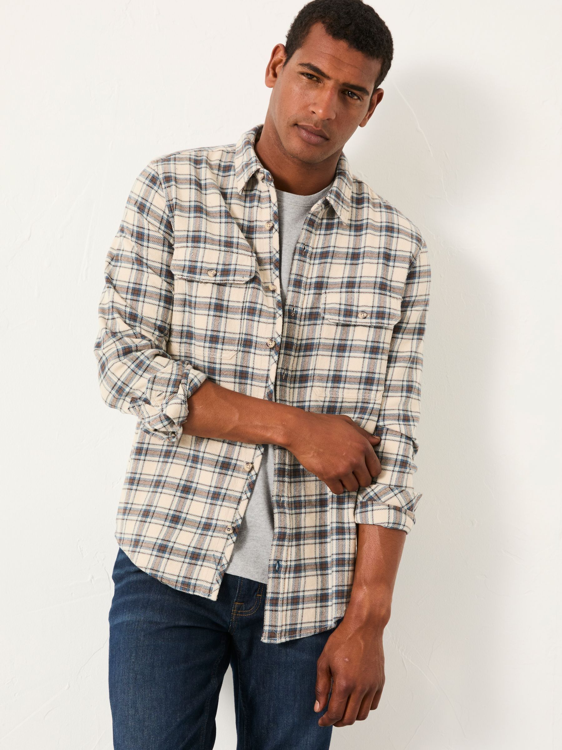 Pixley Oatmeal Long Sleeve Check Shirt (F09300) | $85