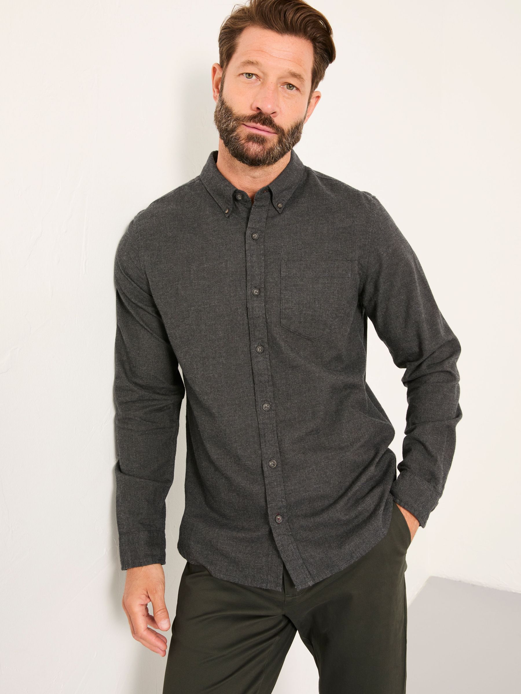 Tadlow Dark Grey Long Sleeve Herringbone Shirt (F09316) | €65