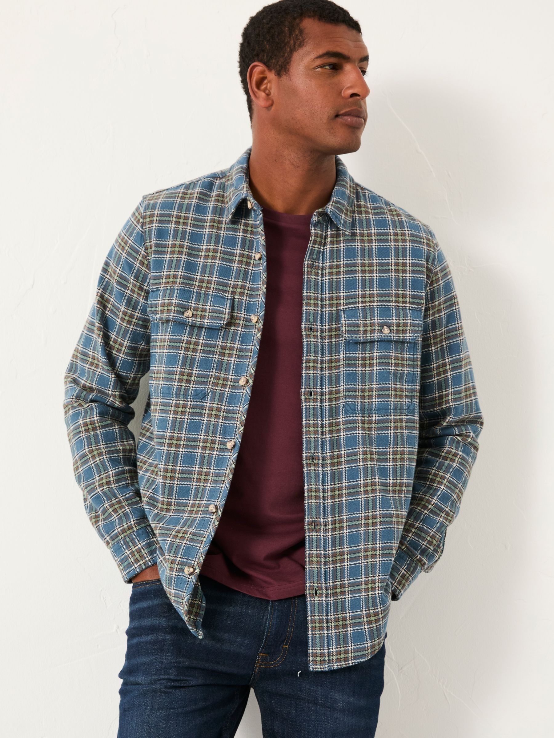 Pixley Mid Blue Long Sleeve Check Shirt (F09320) | $85