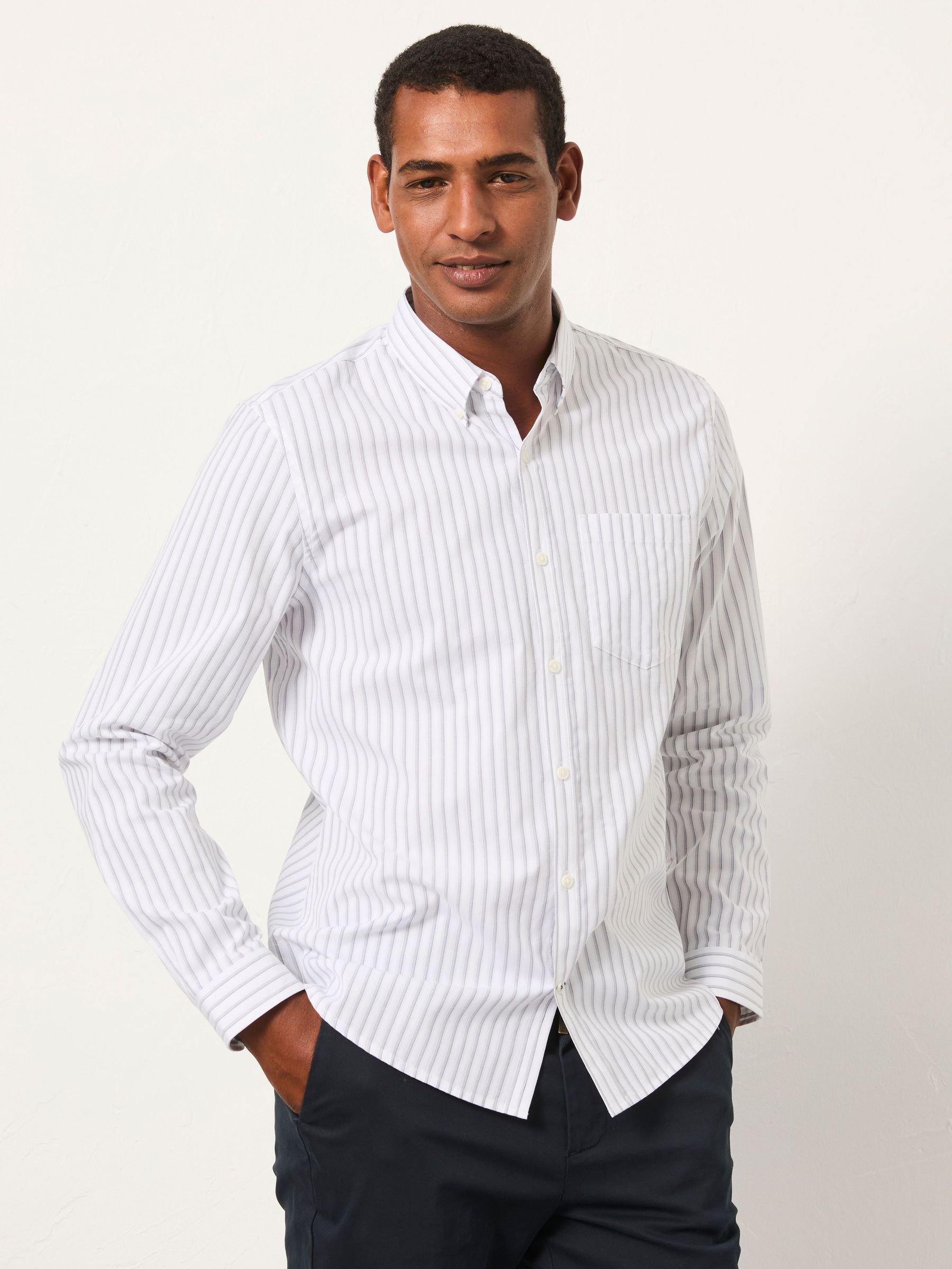 Foston Ivory Long Sleeve Stripe Shirt (F09330) | $85