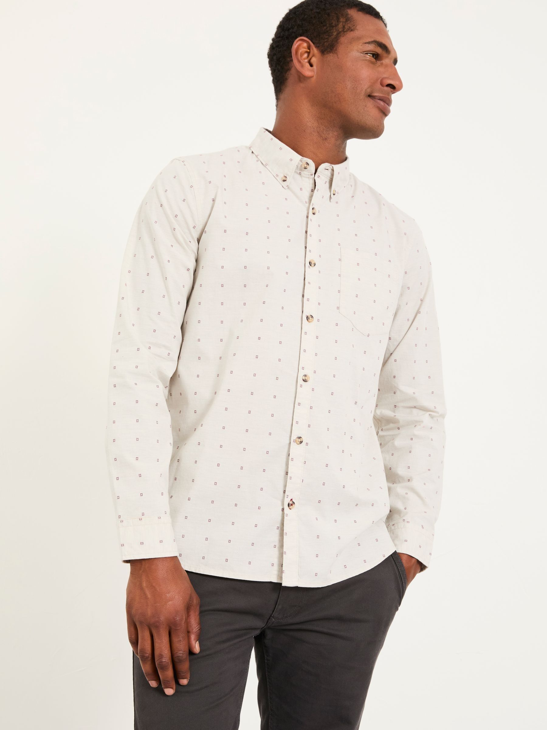 Oatmeal Long Sleeve Dobby Pattern Shirt (F09331) | €72.50