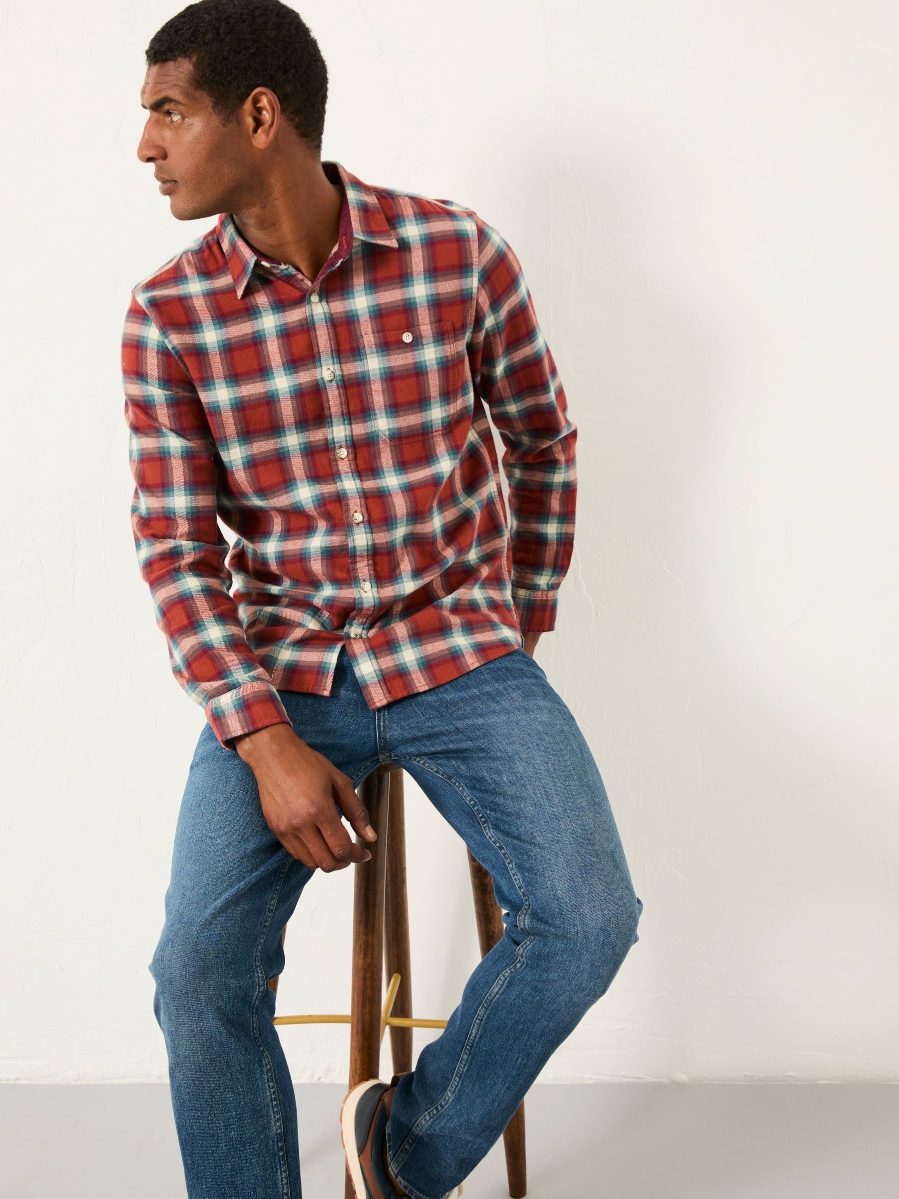 Thirn Berry Red Long Sleeve Check Shirt (F09340) | $85