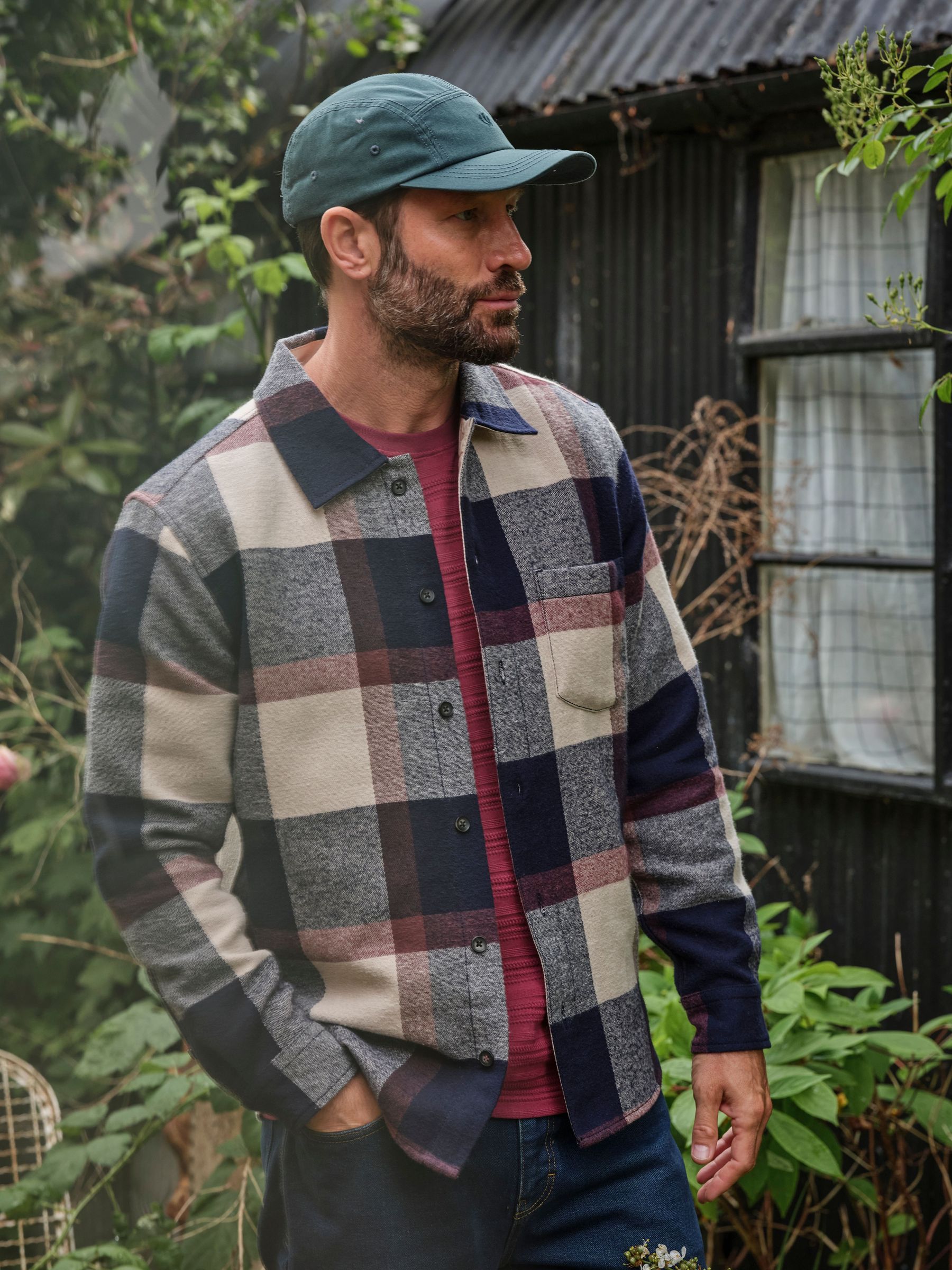 navy Long Sleeve Relaxed Fit Send Check Shirt (F09347) | $95