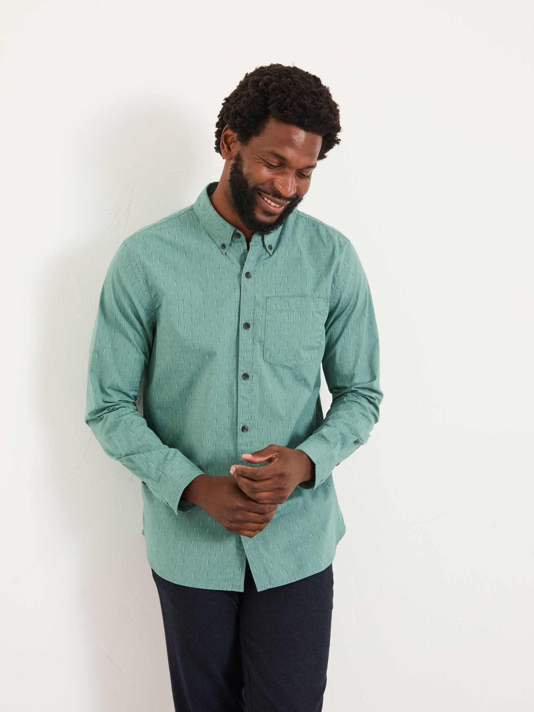 Emerald Green Long Sleeve Dot Print Shirt (F09350) | $95