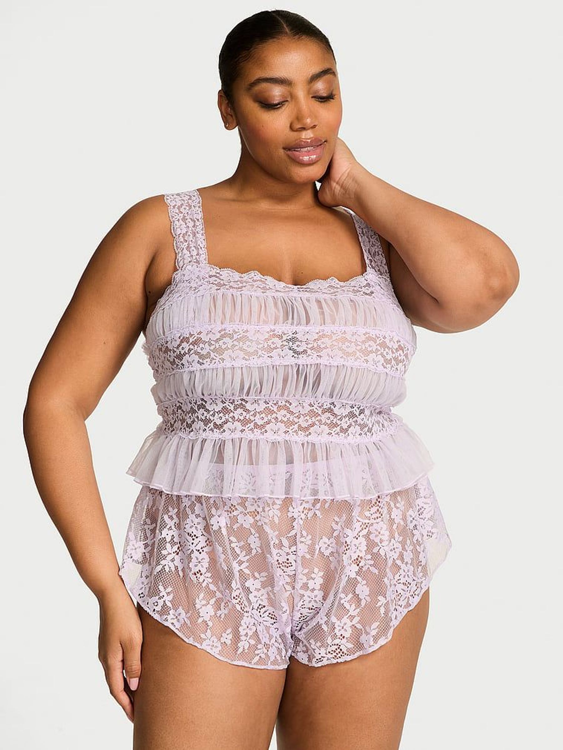 Feather Purple Lace Cami & Flutter Short Set (F11225) | €79