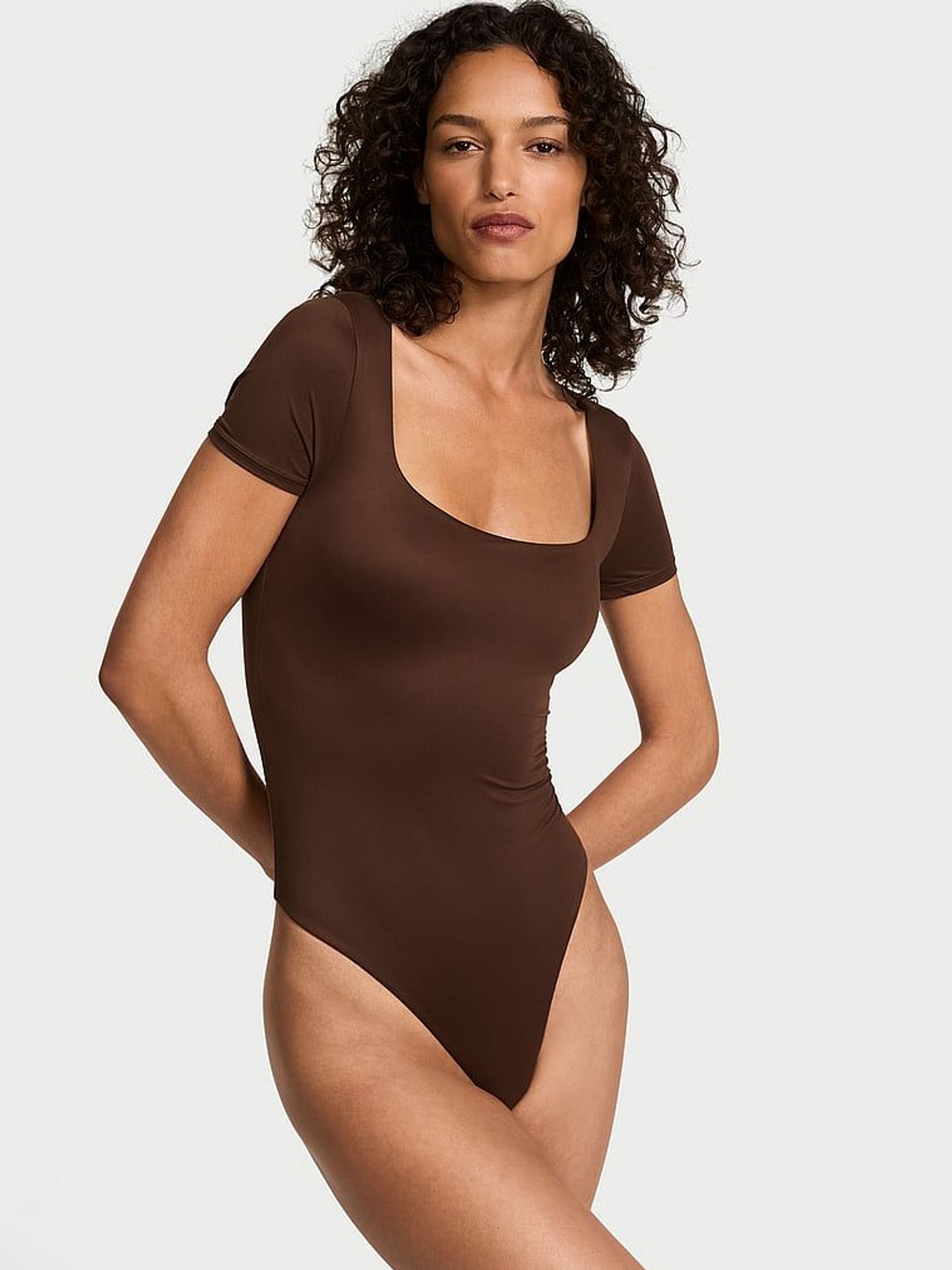 Ganache Brown FeatherSoft™Square Neck Bodysuit (F11263) | €52