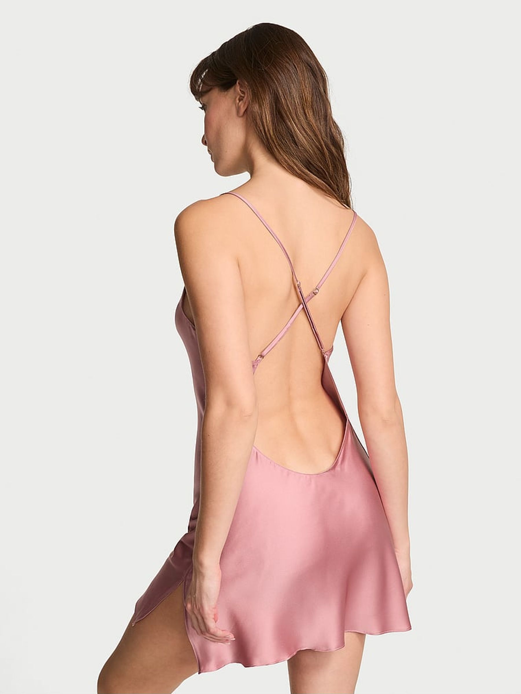 Dusk Mauve Pink Mini Satin Open Back Slip (F11512) | €68