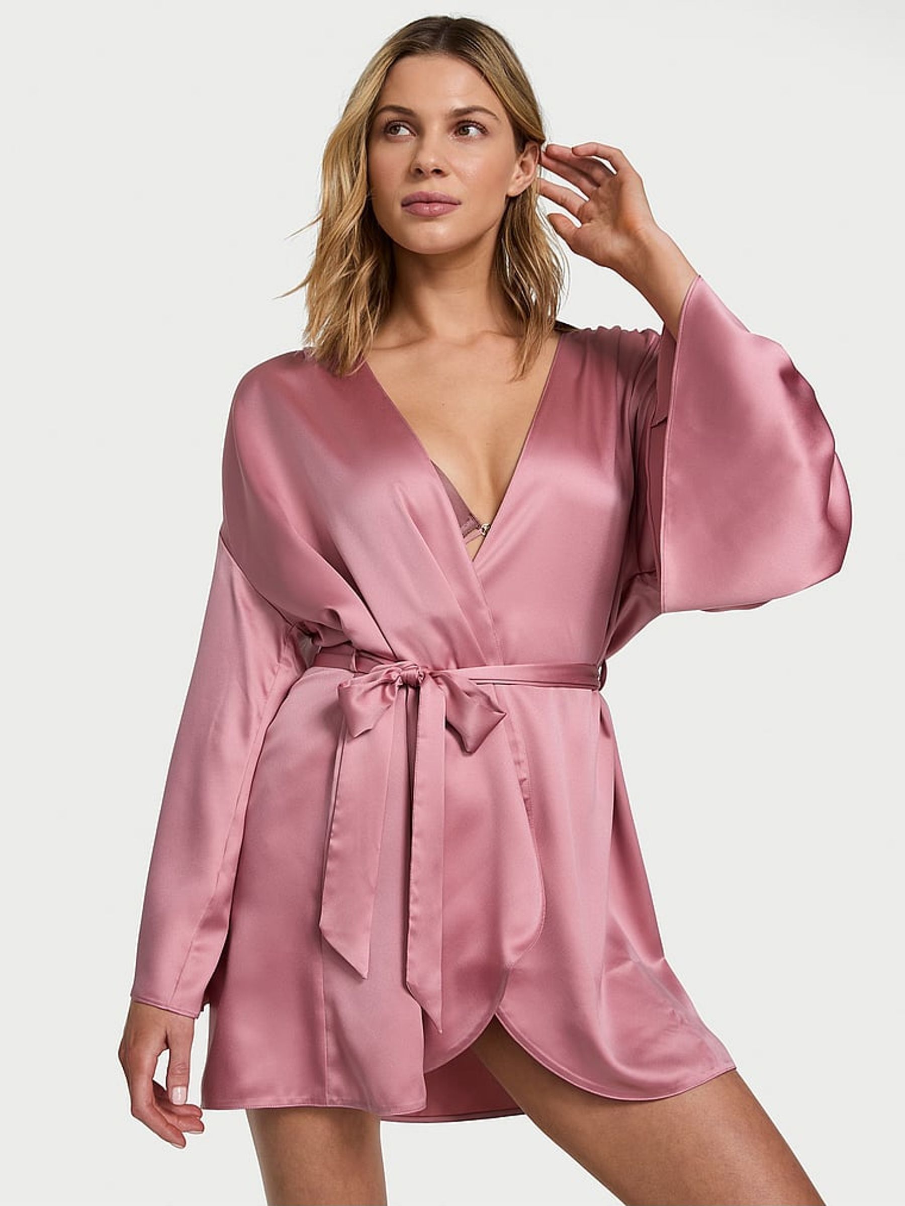 Dusk Mauve Pink Satin Short Robe (F11518) | €56