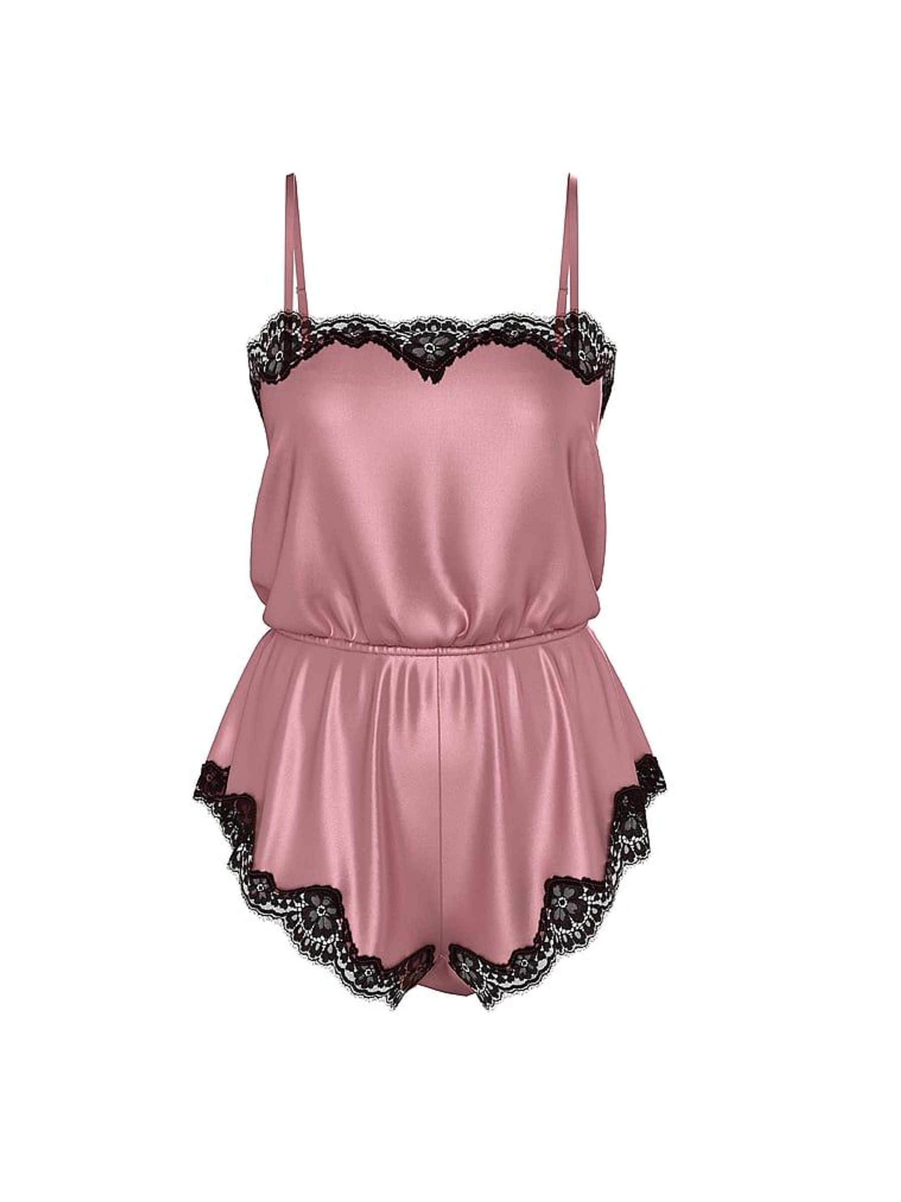 Pink Rose Satin Lace-Trim Playsuit (F11538) | €68