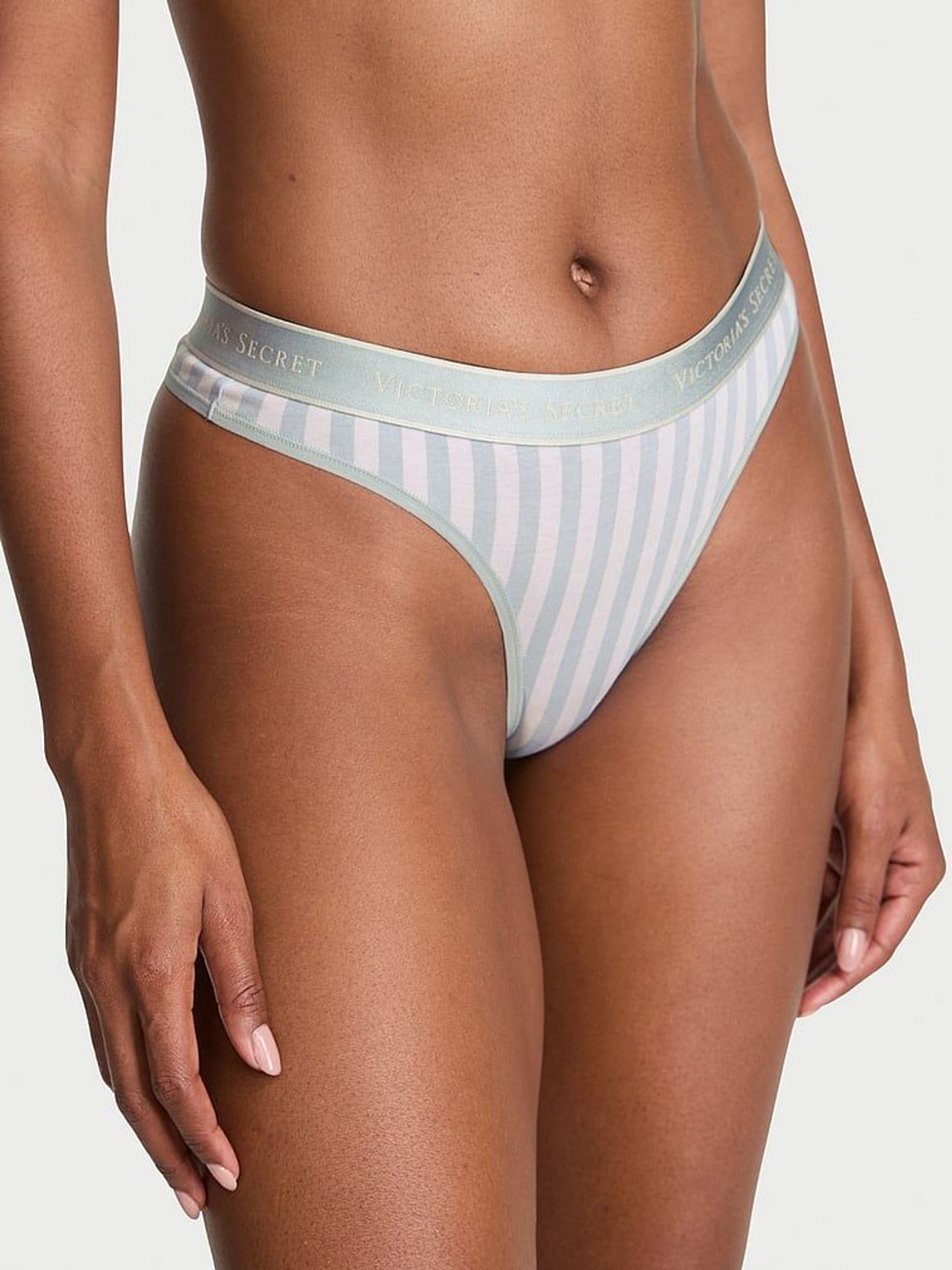 Grey Fog Stripe Thong Knickers (F11559) | €10.50