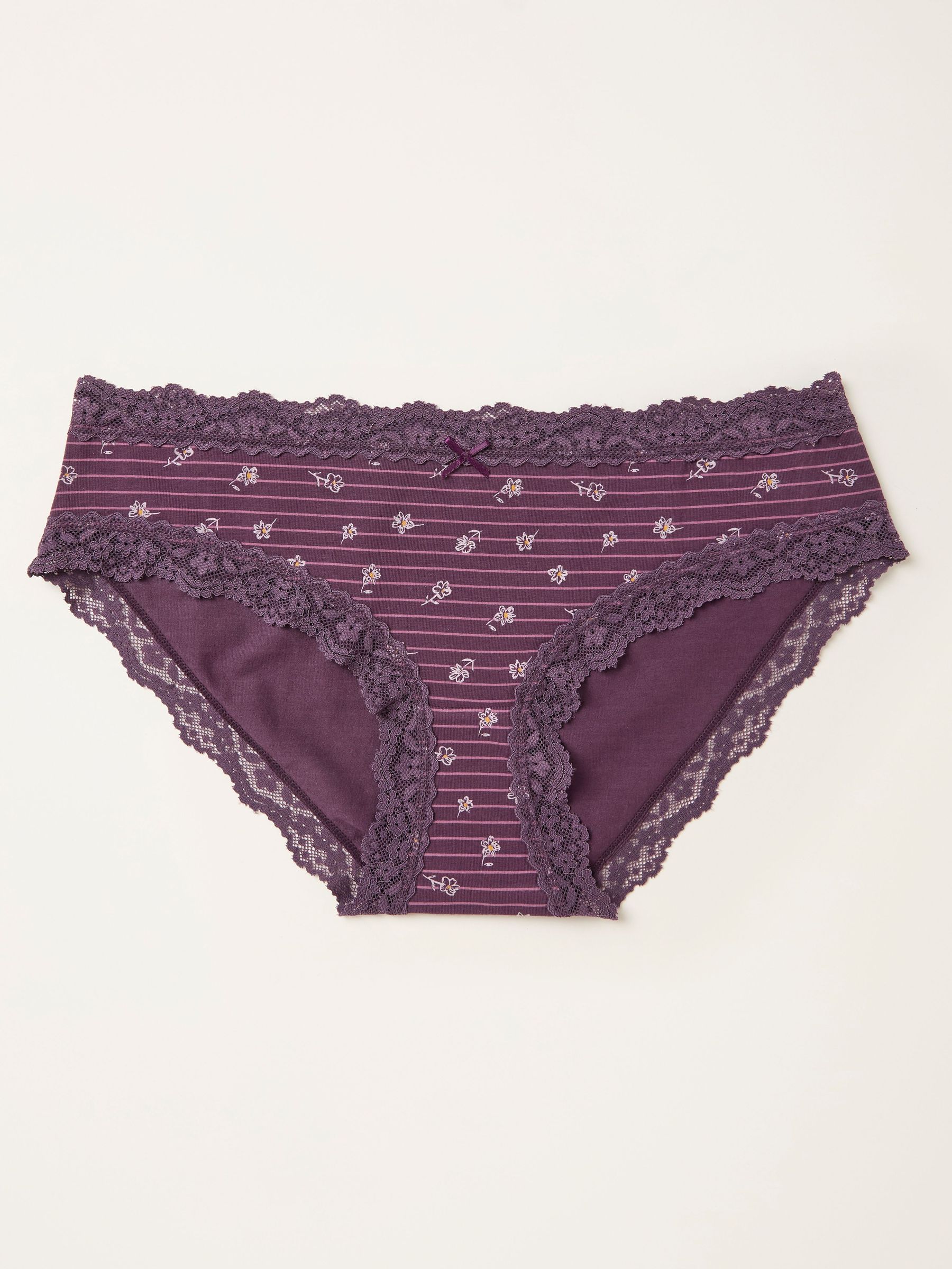 Purple Floral Stripe Classic Knickers (F11623) | $15