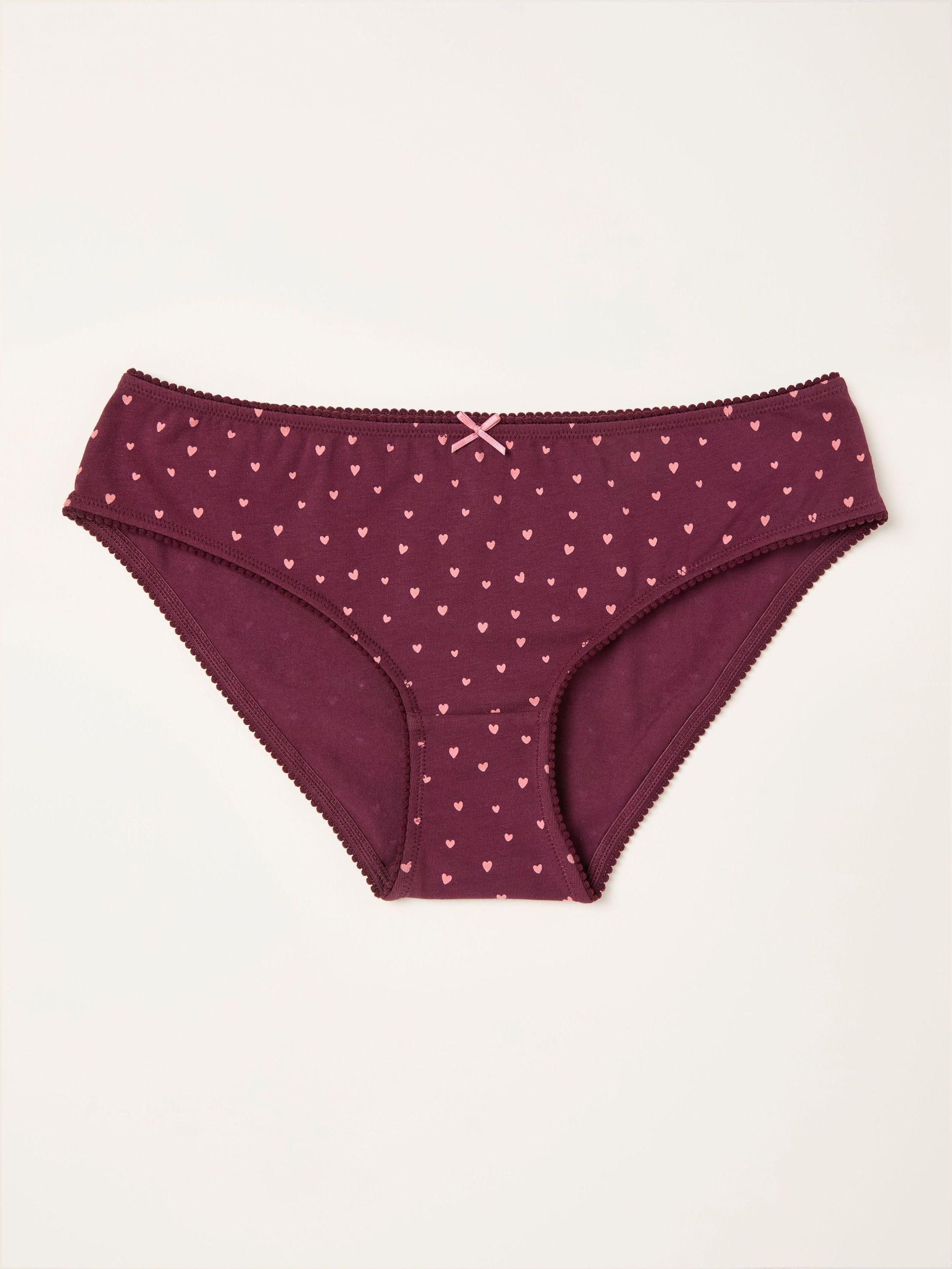 Burgundy Red Heart Print Classic Knickers (F11634) | €11.50