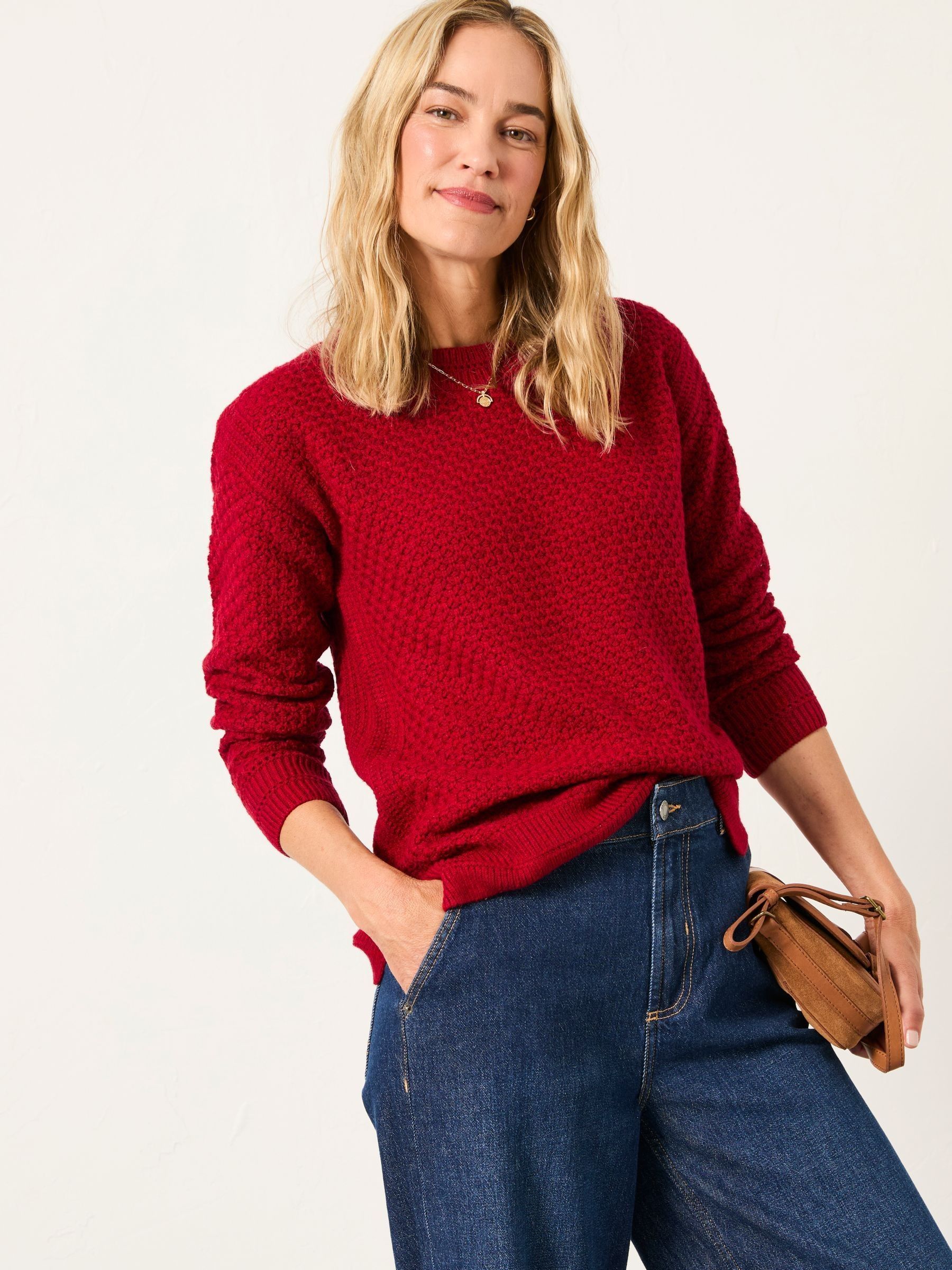 Ella Cherry Red Textured Knitted Jumper (F14283) | €65