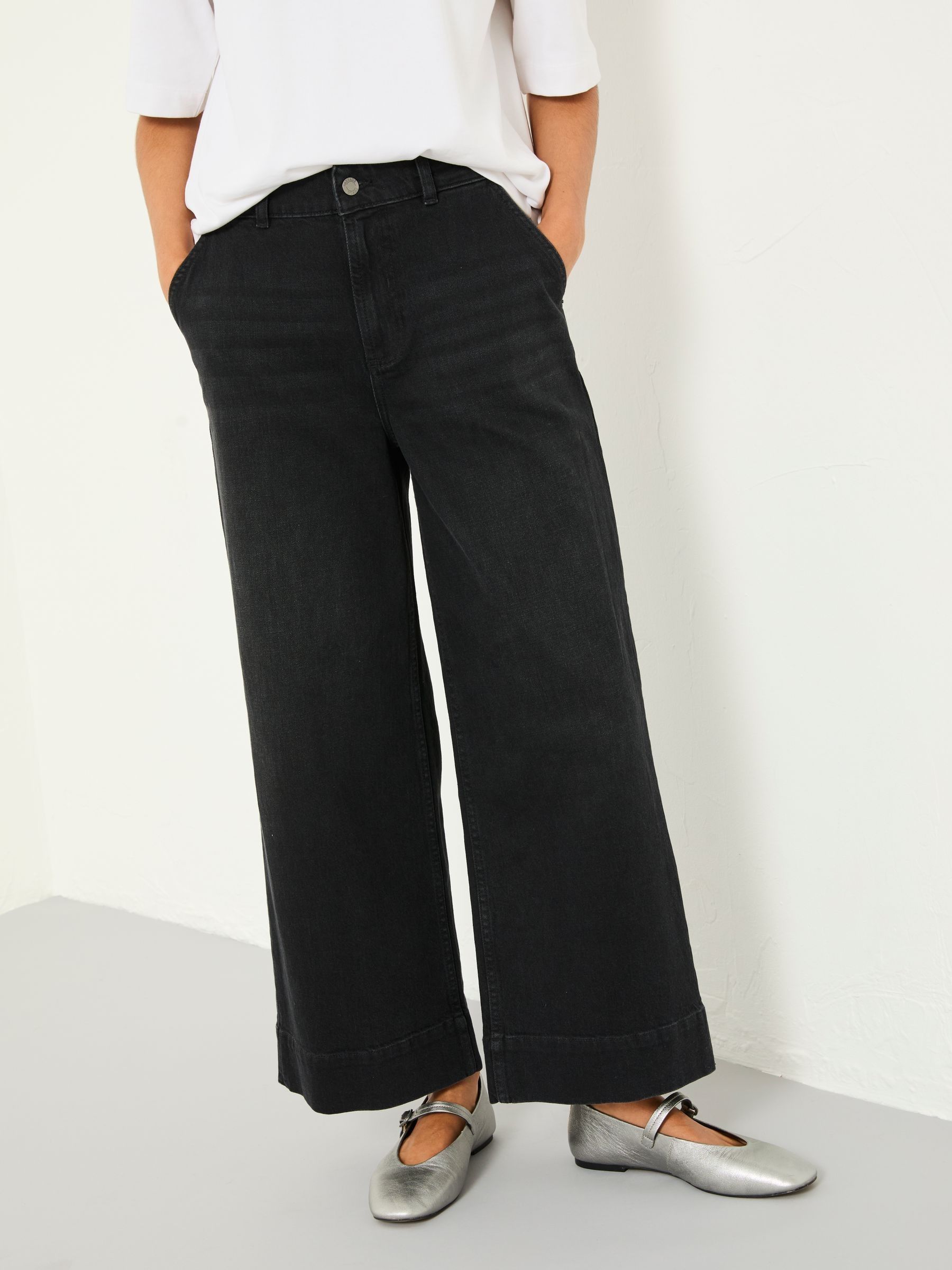 Hove Washed Black Wide Leg Crop Jeans (F15441) | $102