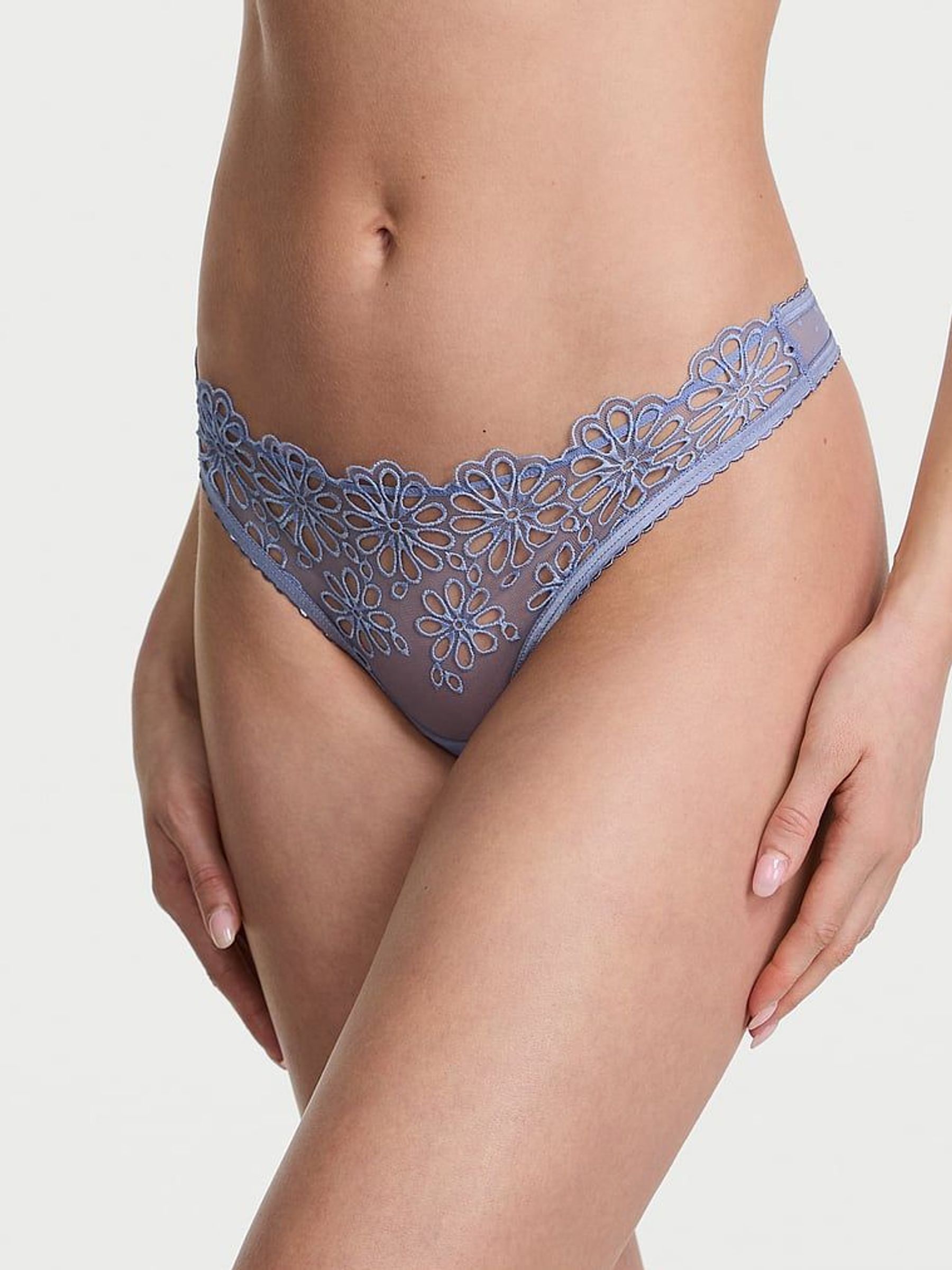 Smokey Blue Thong Eyelet Mesh Knickers (F15662) | €10.50
