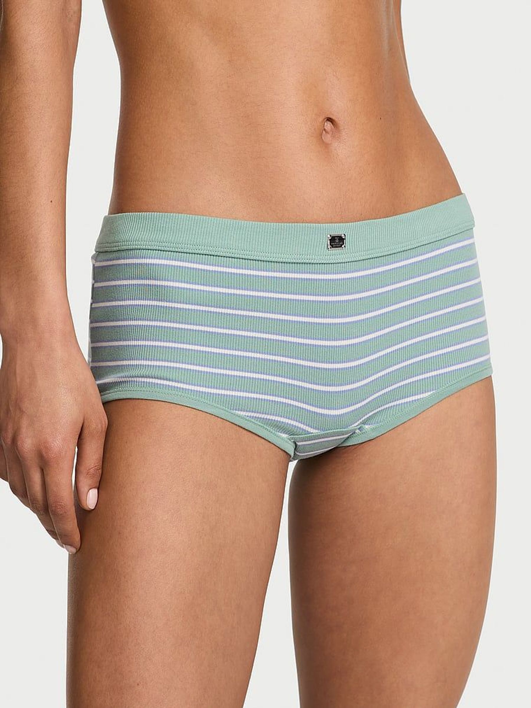 Seasalt Green Stripe Short Cotton Rib Logo Knickers (F15669) | €10.50