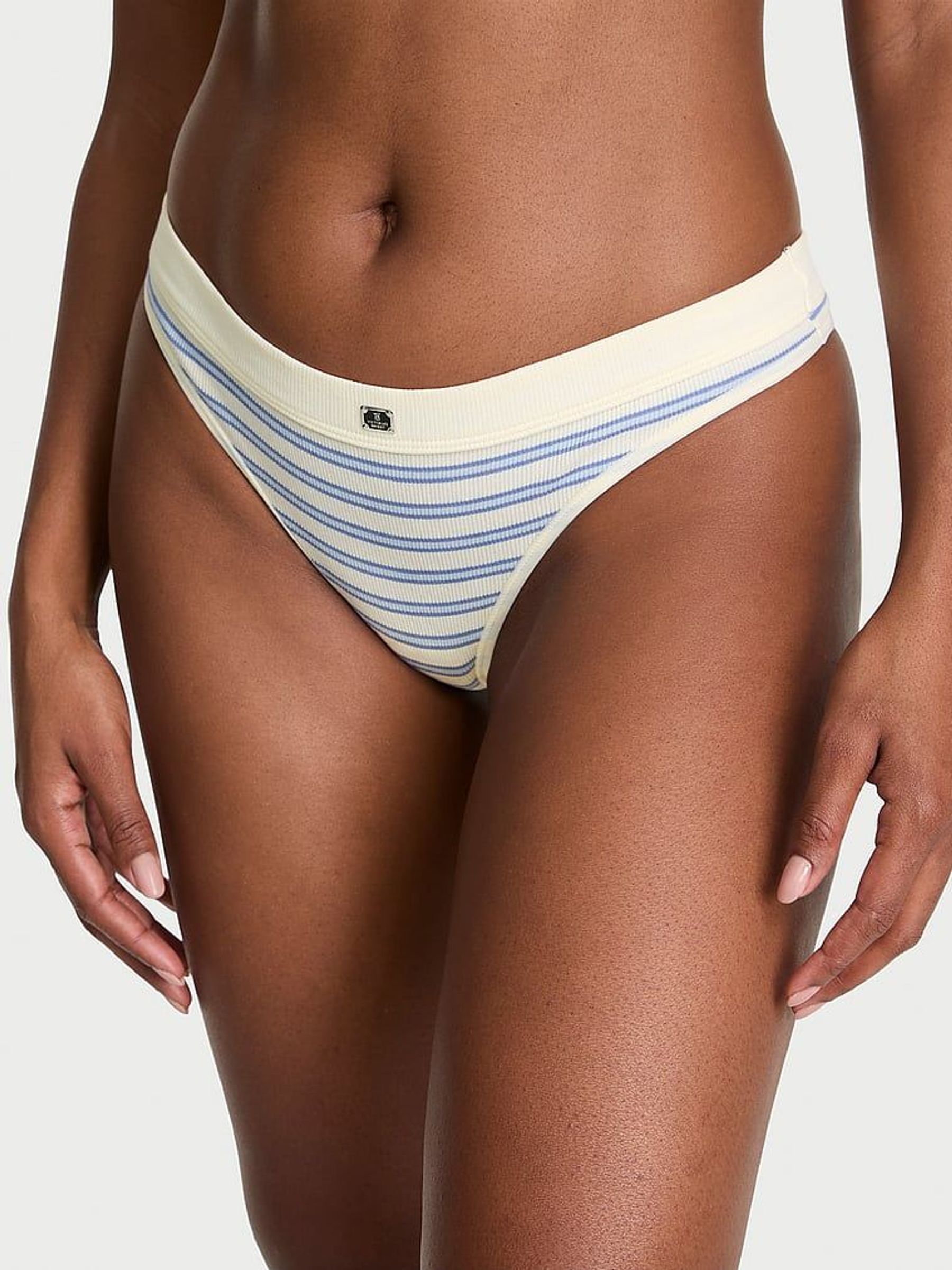 Cream Stripe Nude Thong Cotton Rib Logo Knickers (F15677) | €10.50