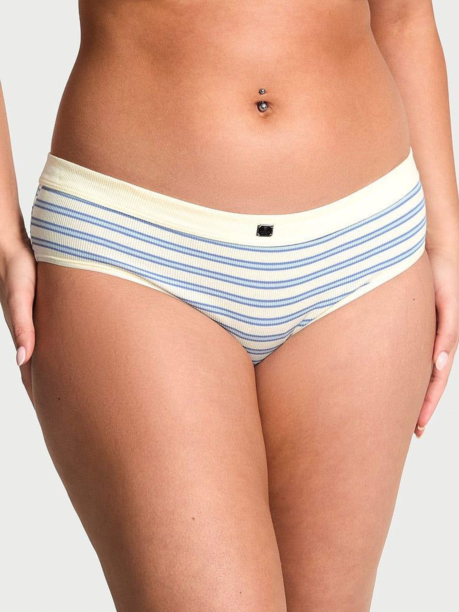Cream Stripe Nude Hipster Cotton Rib Logo Knickers (F15686) | €10.50
