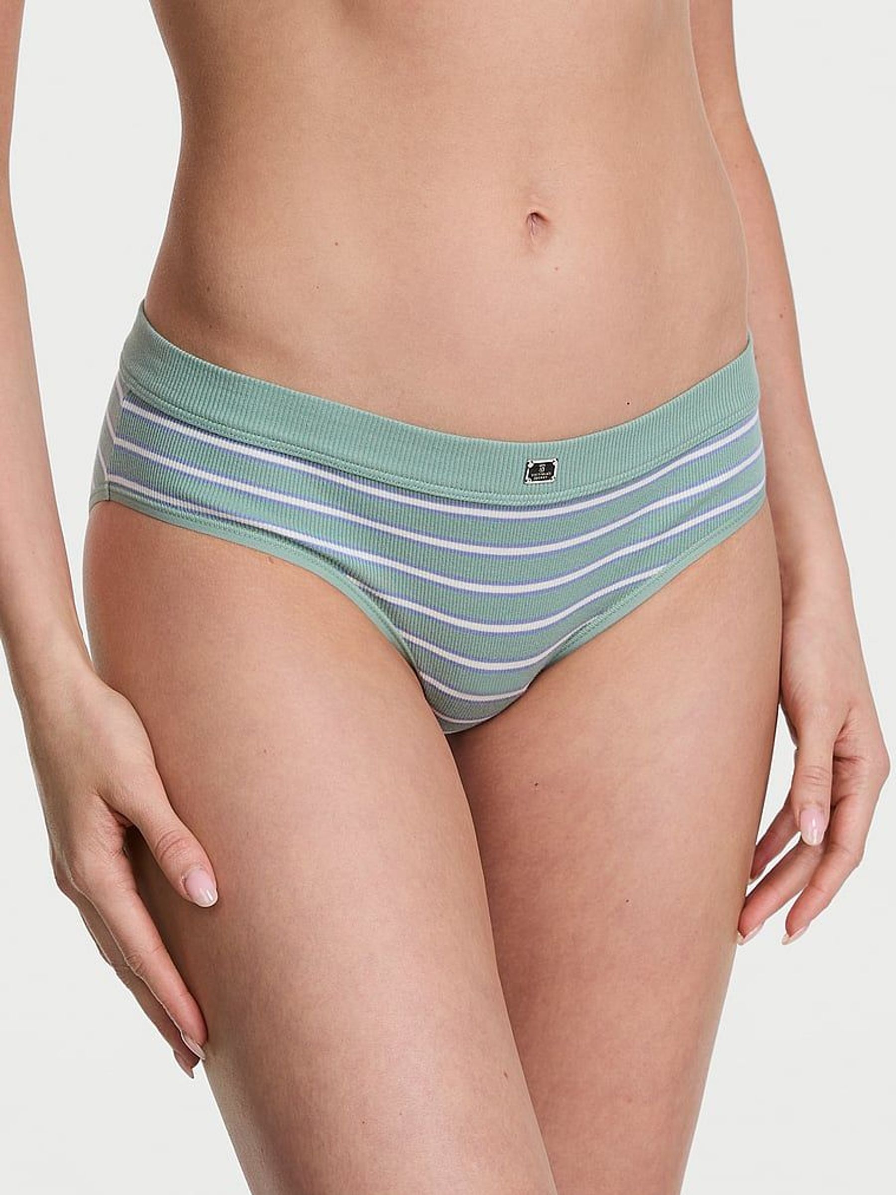 Seasalt Green Stripe Hipster Cotton Rib Logo Knickers (F15696) | €10.50