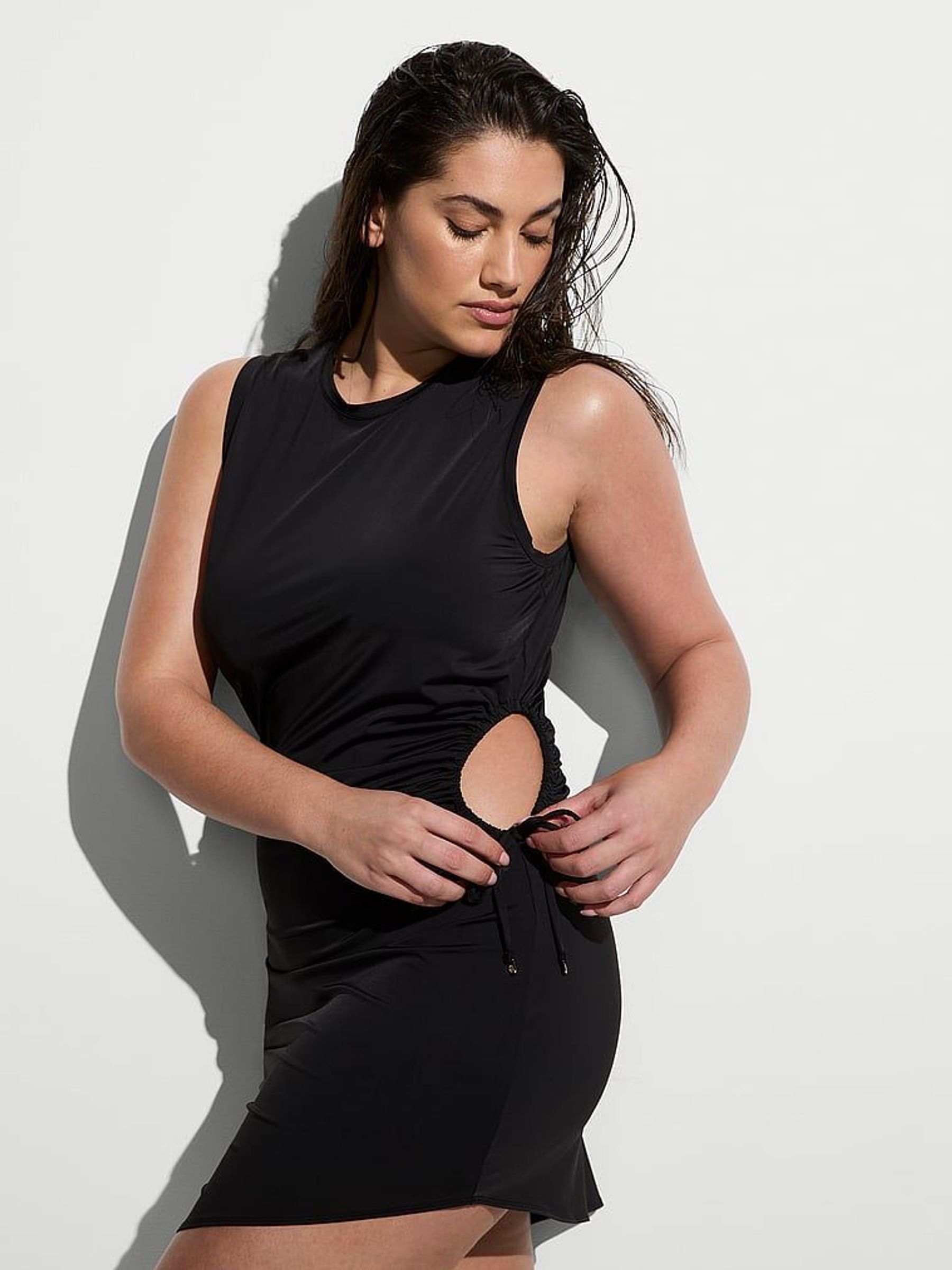 Pure Black Cover Up Mini Dress (F15711) | €68