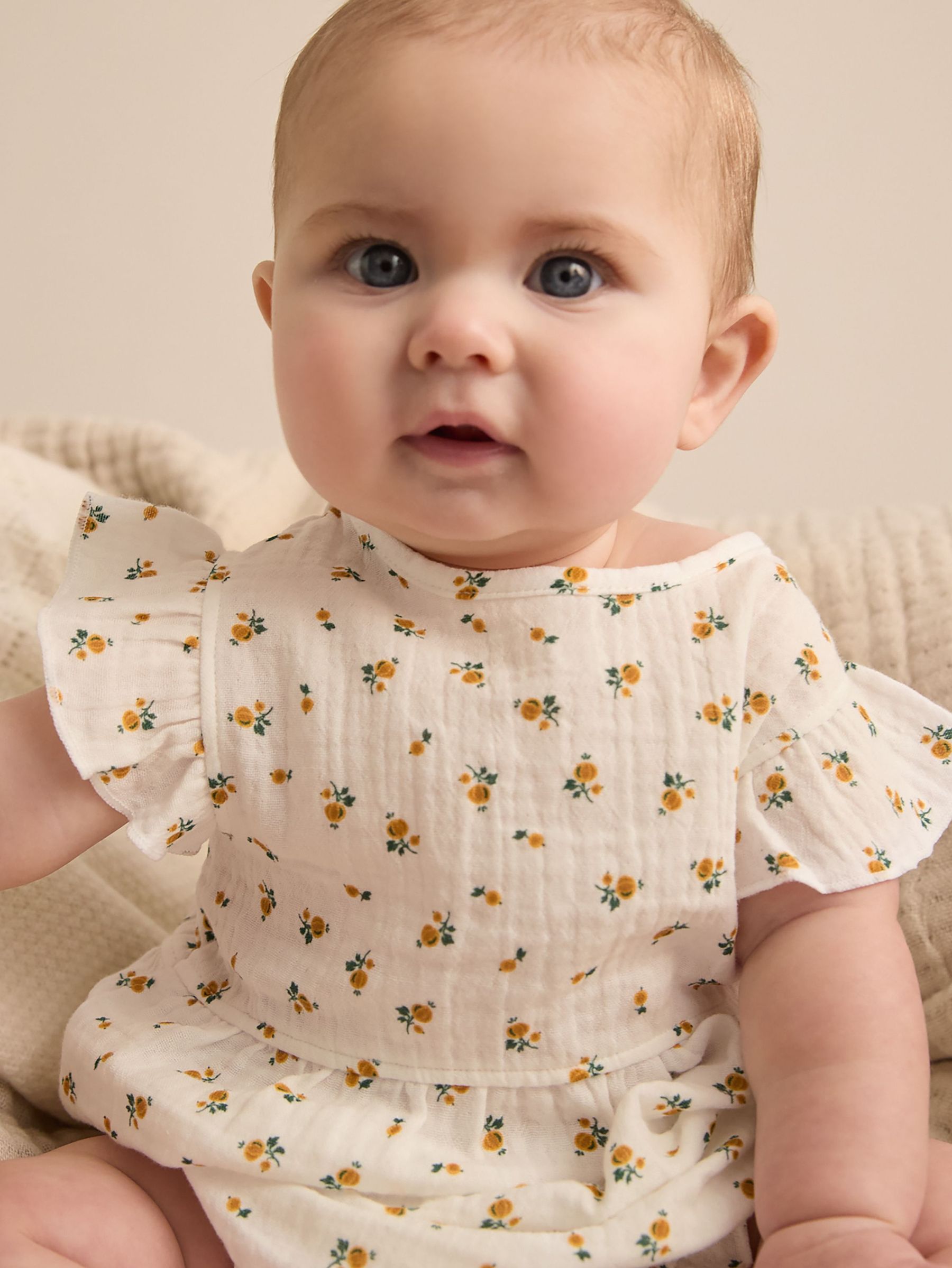 Cotton Seersucker Floral Print Romper in Ivory Print (F16432) | €55