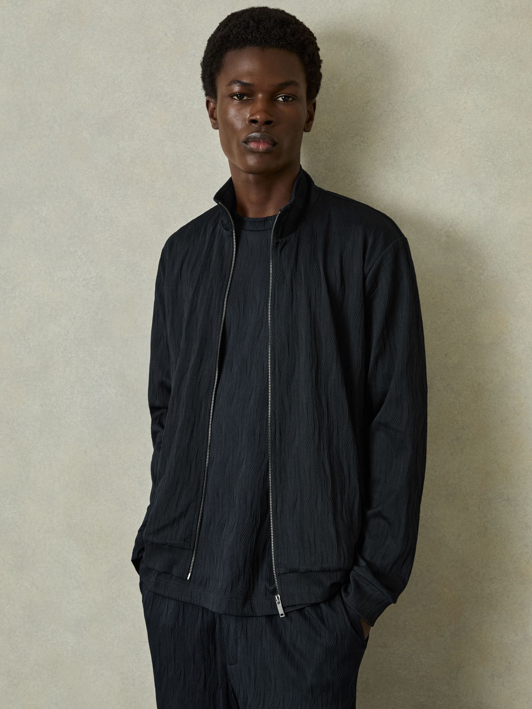 Wave-Jacquard Zip-Through Jacket in Navy (F16462) | $180