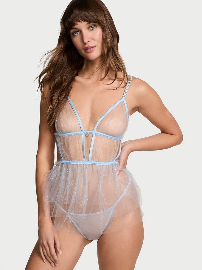 Light Blue Glitter Tulle Babydoll Set (F18027) | €86