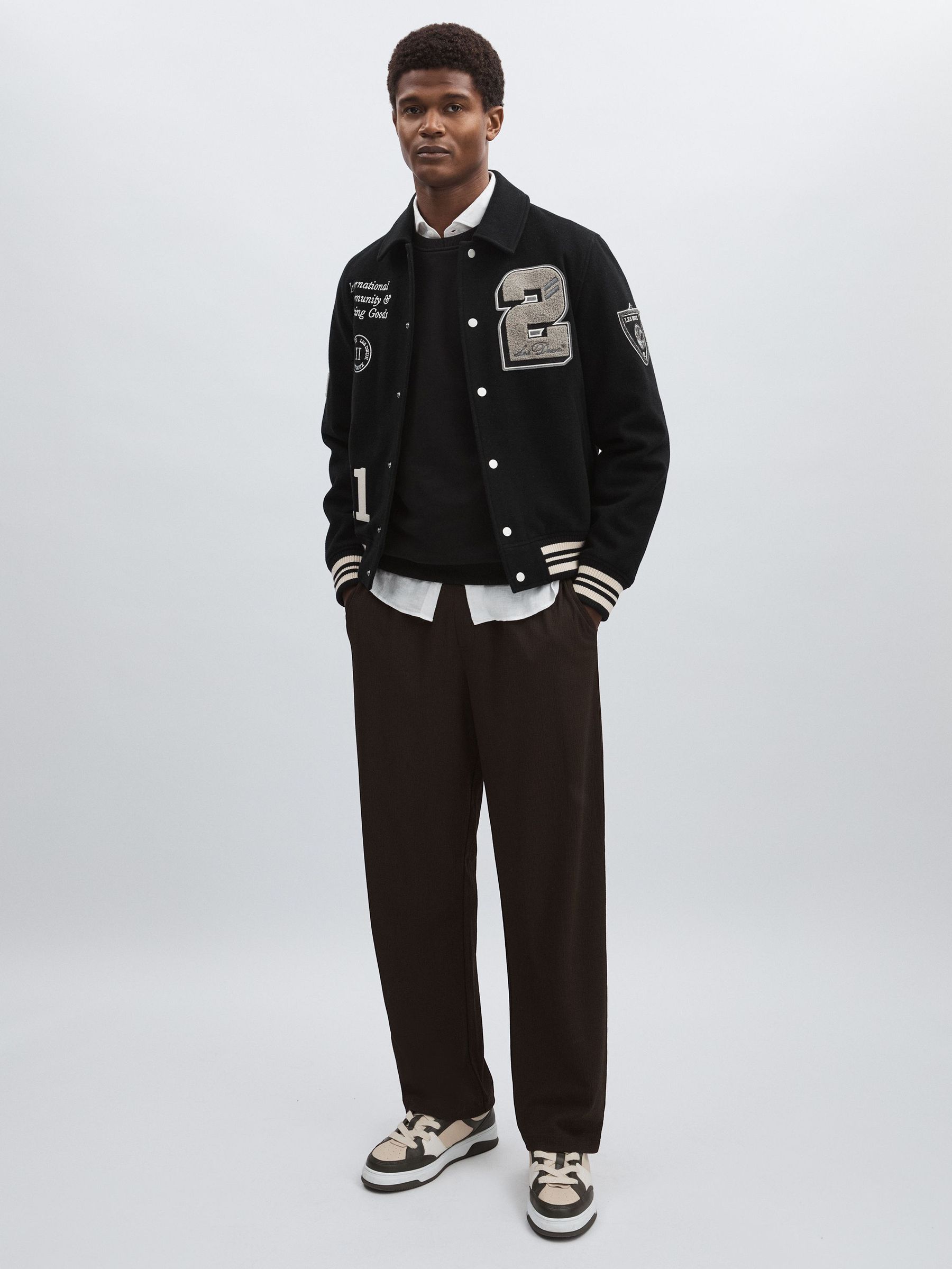 Wool-Blend Varsity Jacket in Black (F18088) | 1,705 SAR