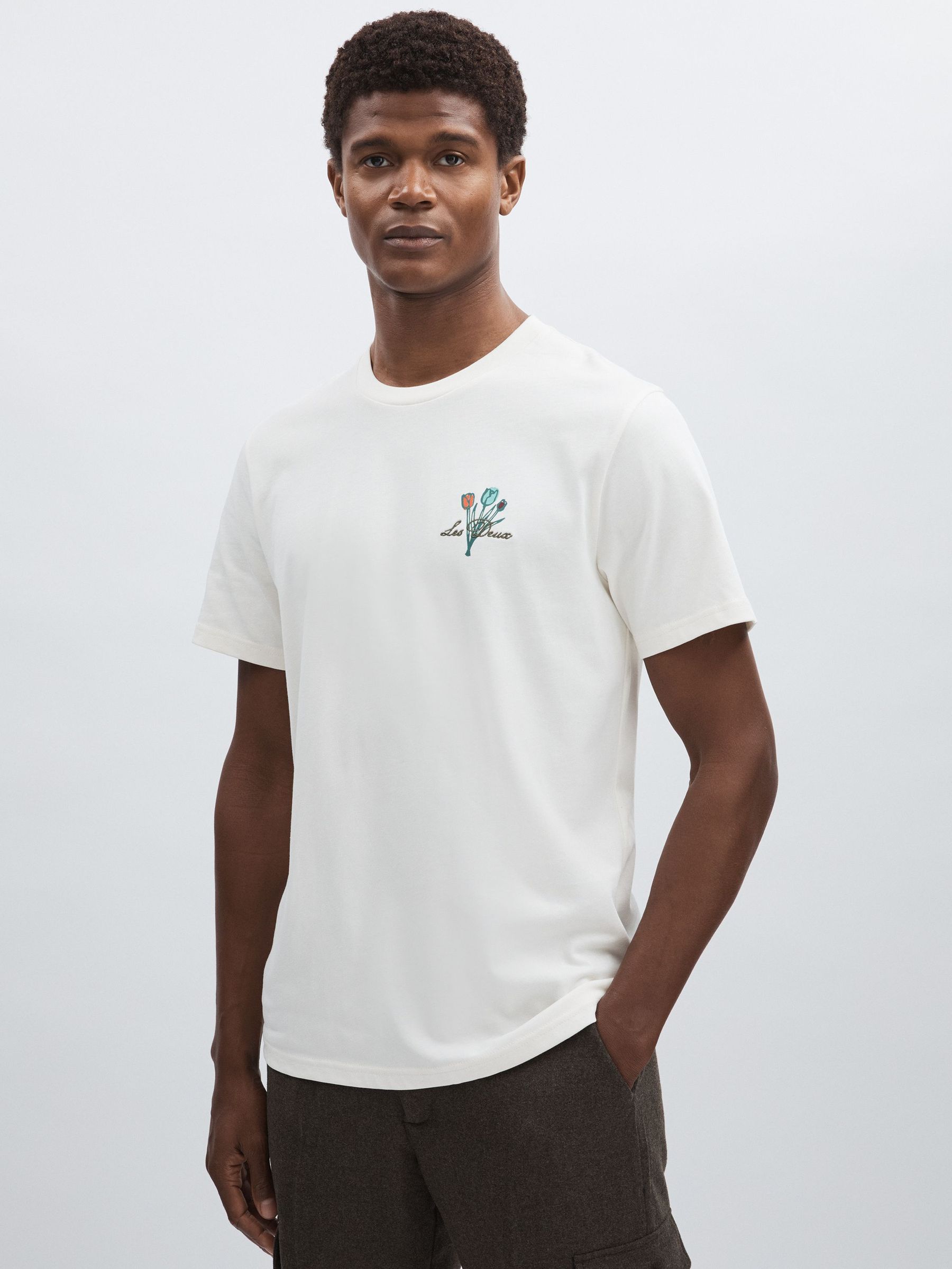 100% Cotton Café Print T-Shirt in Ivory Print (F18089) | US$95