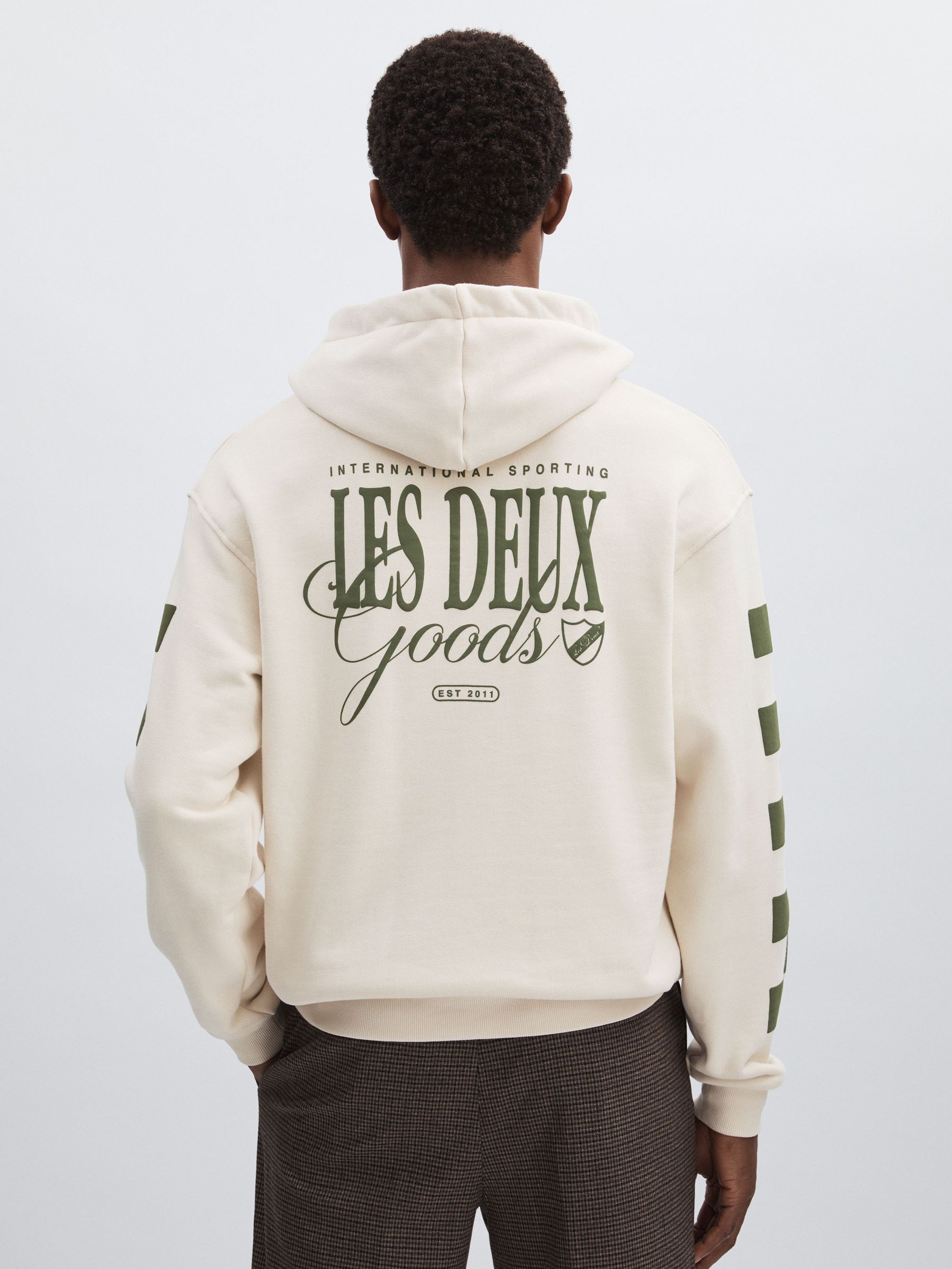 100% Cotton Goods Print Hoodie in Ivory/Green (F18090) | US$195