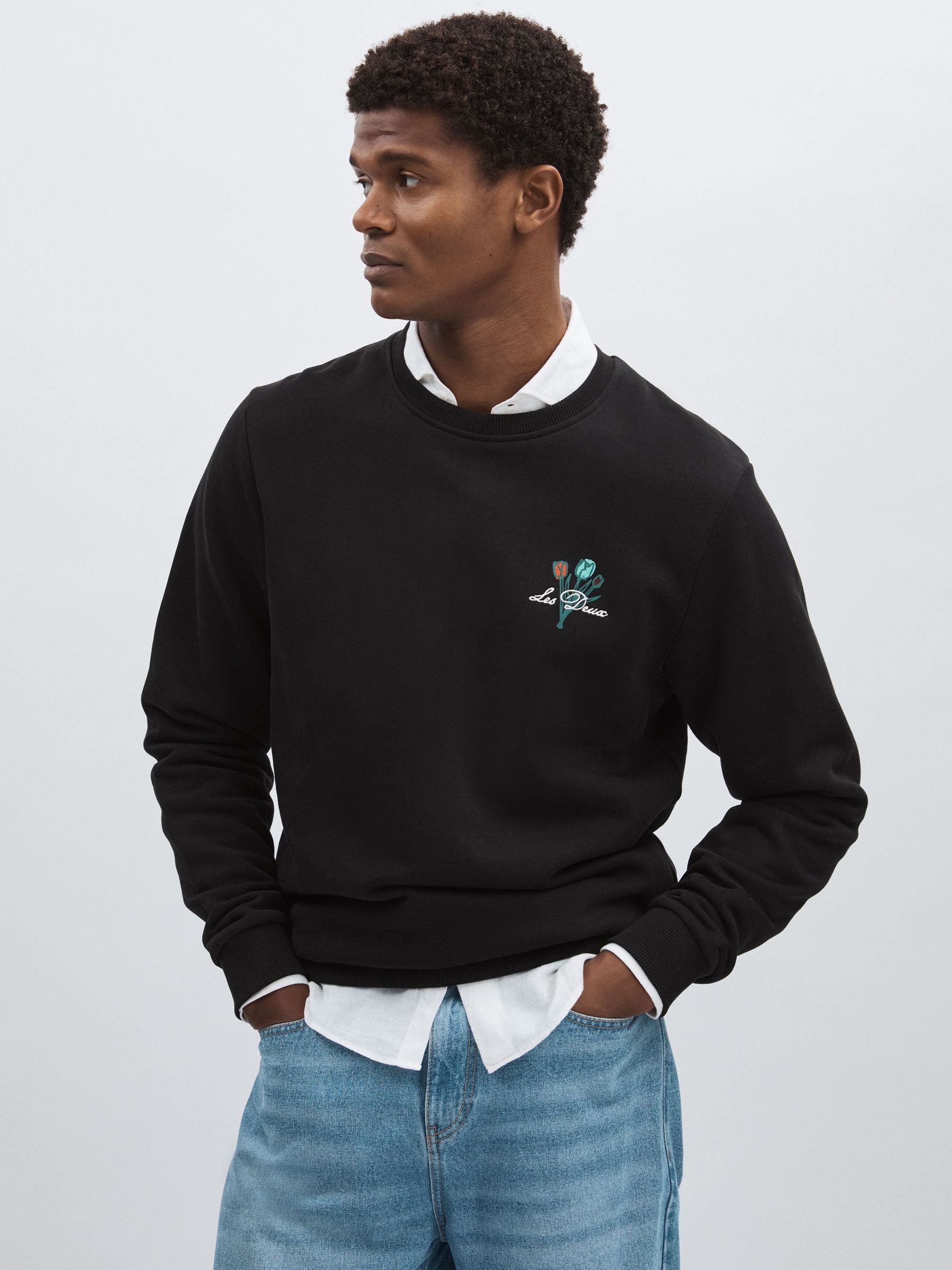 100% Organic Cotton Café Sweatshirt in Black Print (F18096) | €145
