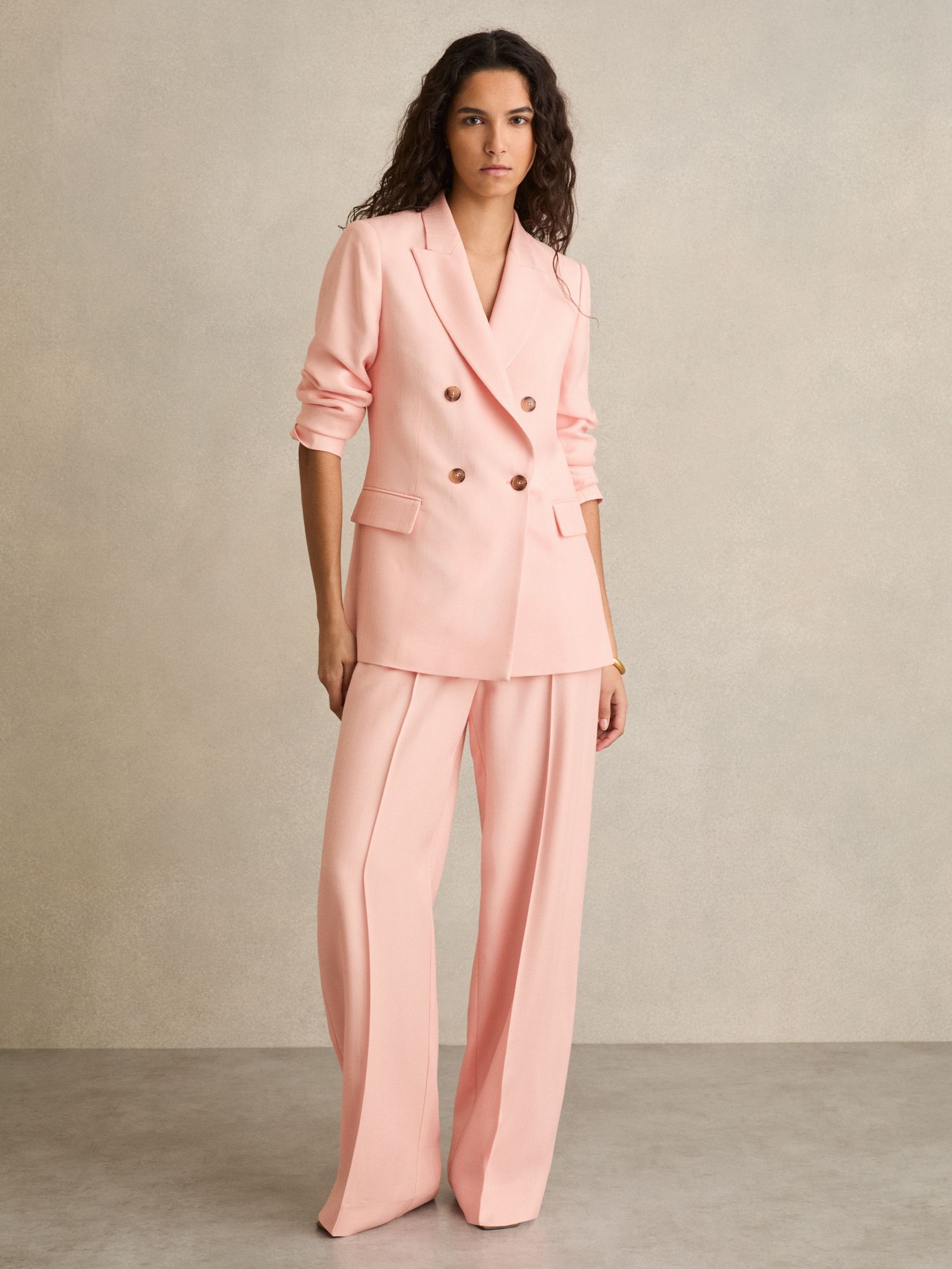 Petite Wide-Leg Suit Trousers in Pink (F18107) | $350