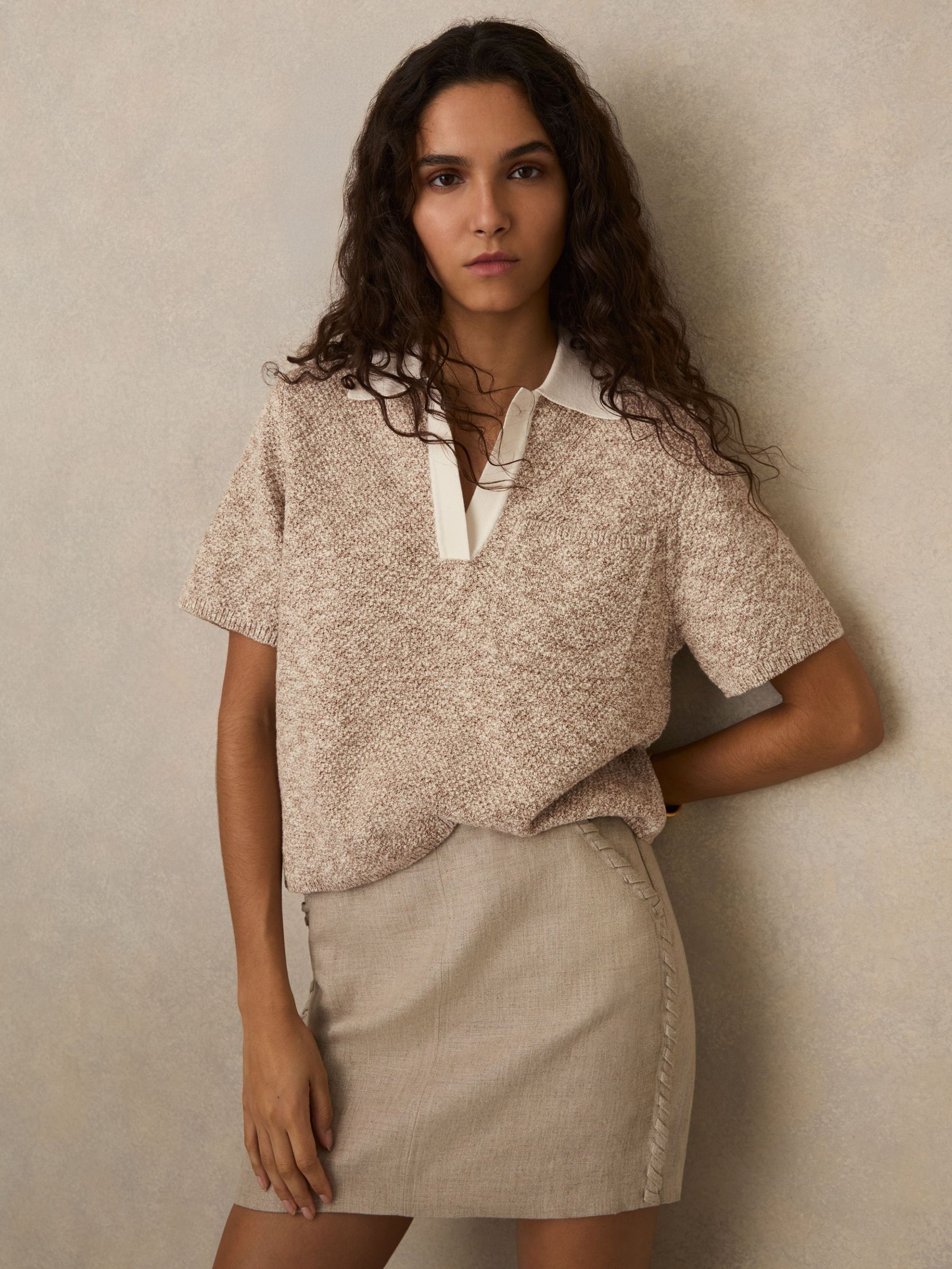 Cotton-Blend Knit Polo Shirt in Neutral (F18118) | €140