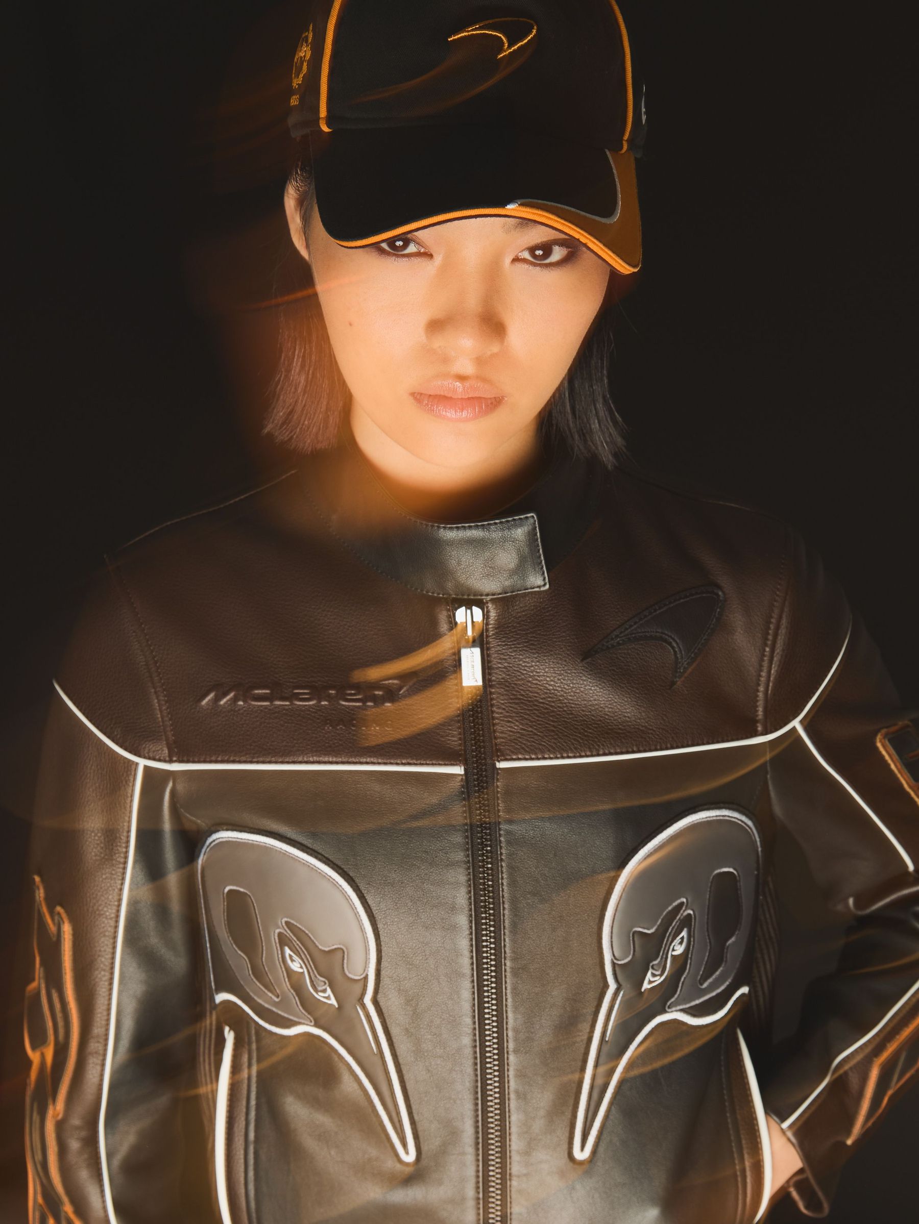 McLaren F1 Team Leather Biker Jacket in Black (F18129) | US$2,420