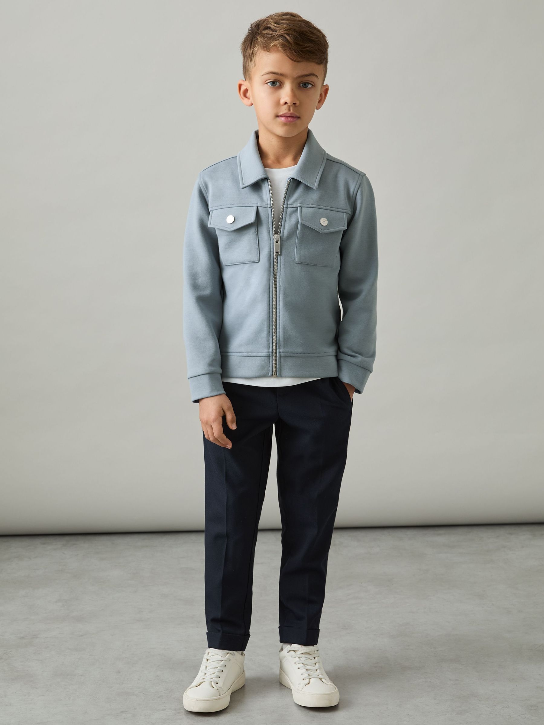 9-13 yrs Interlock Zip-Through Overshirt in Soft Denim Blue (F18147) | €65