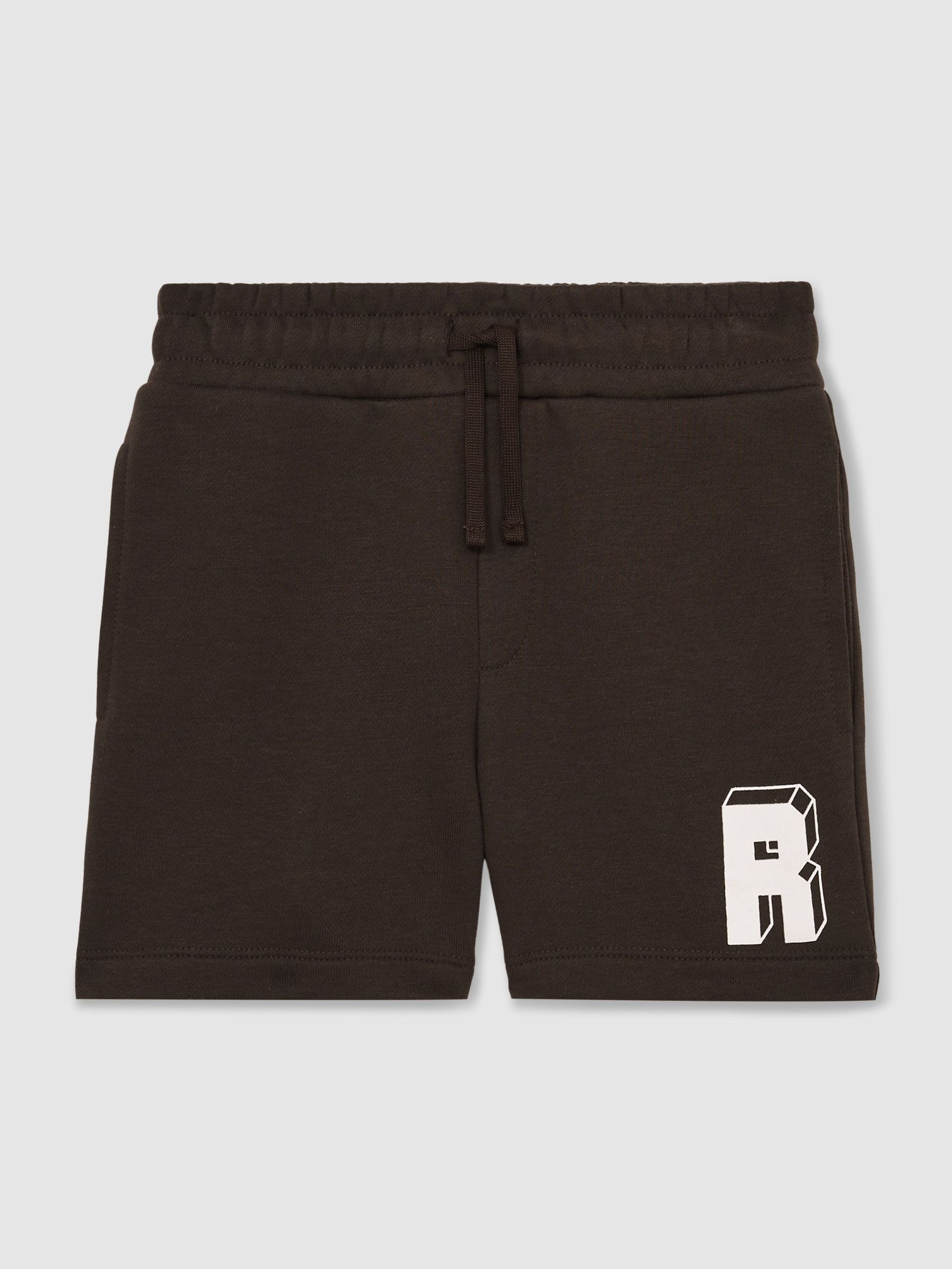 13-14 yrs Jersey Drawstring R Print Shorts in Chocolate Brown / Off White (F18152) | €45