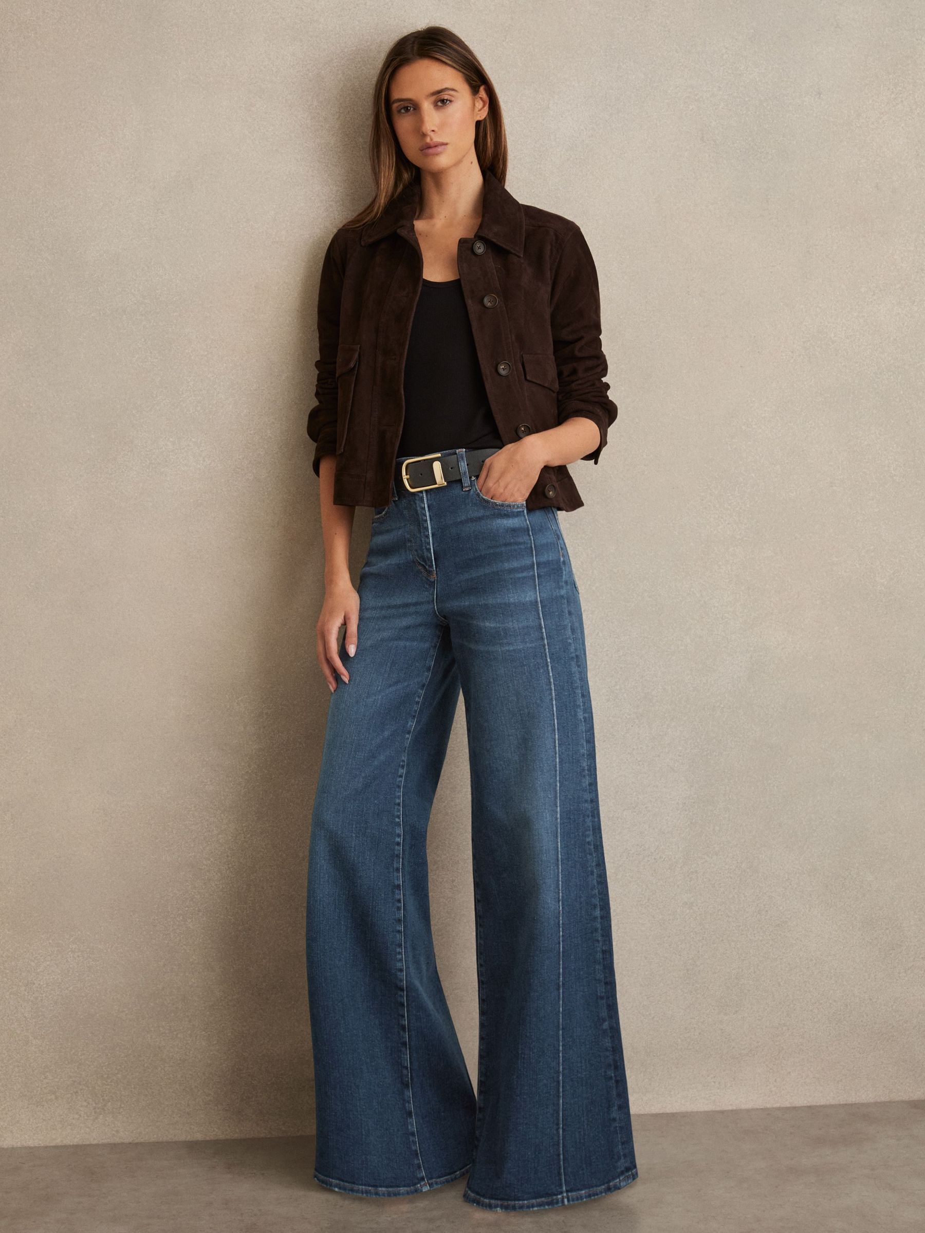 Petite Stretch-Cotton Wide-Leg Jeans in Mid Blue (F18162) | US$285