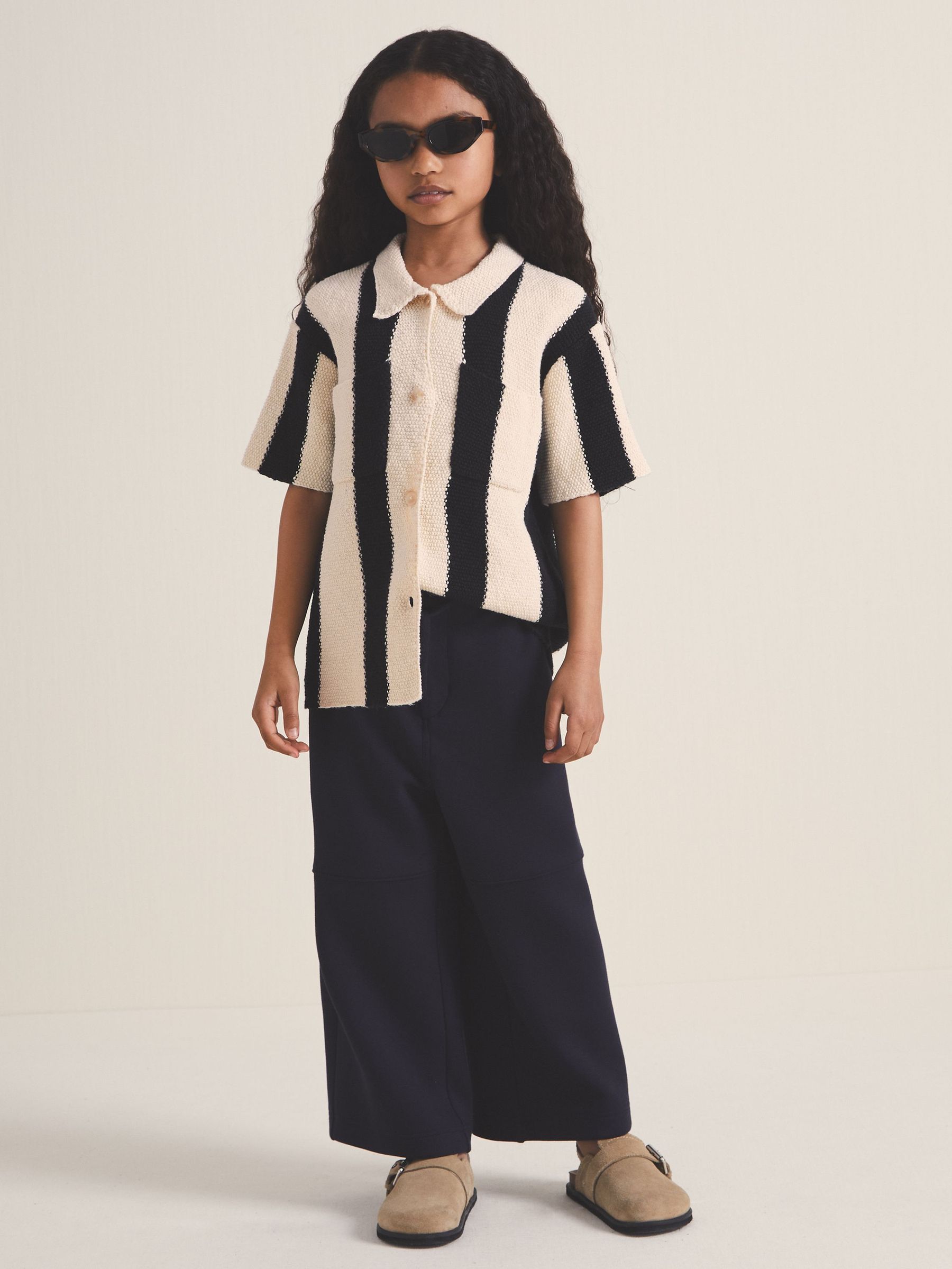 9-13 yrs Reiss | Les 100 Ciels Stripe Knit Shirt in Black (F18167) | US$80