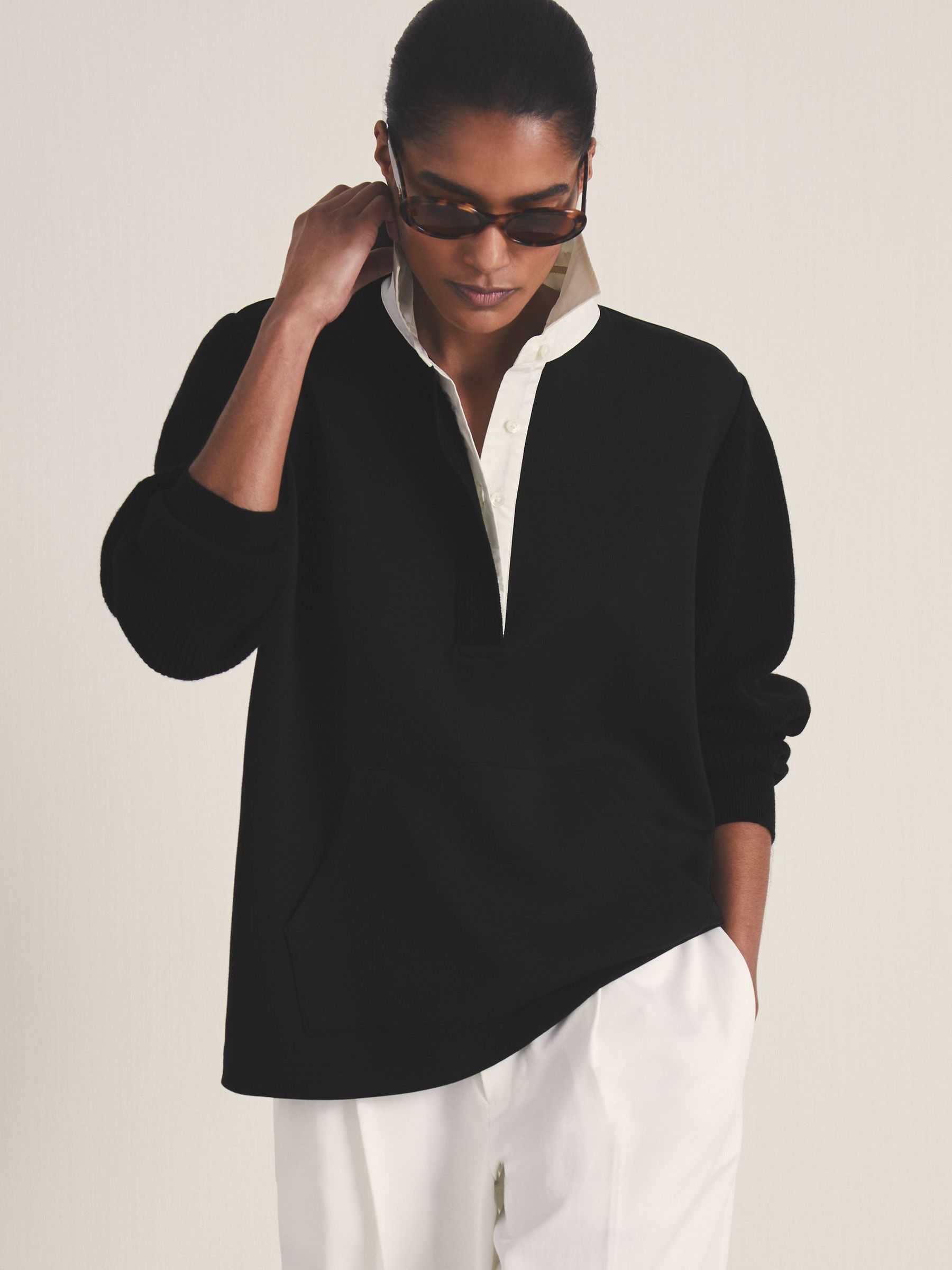Reiss | Les 100 Ciels Polo Sweatshirt in Black (F18177) | US$270