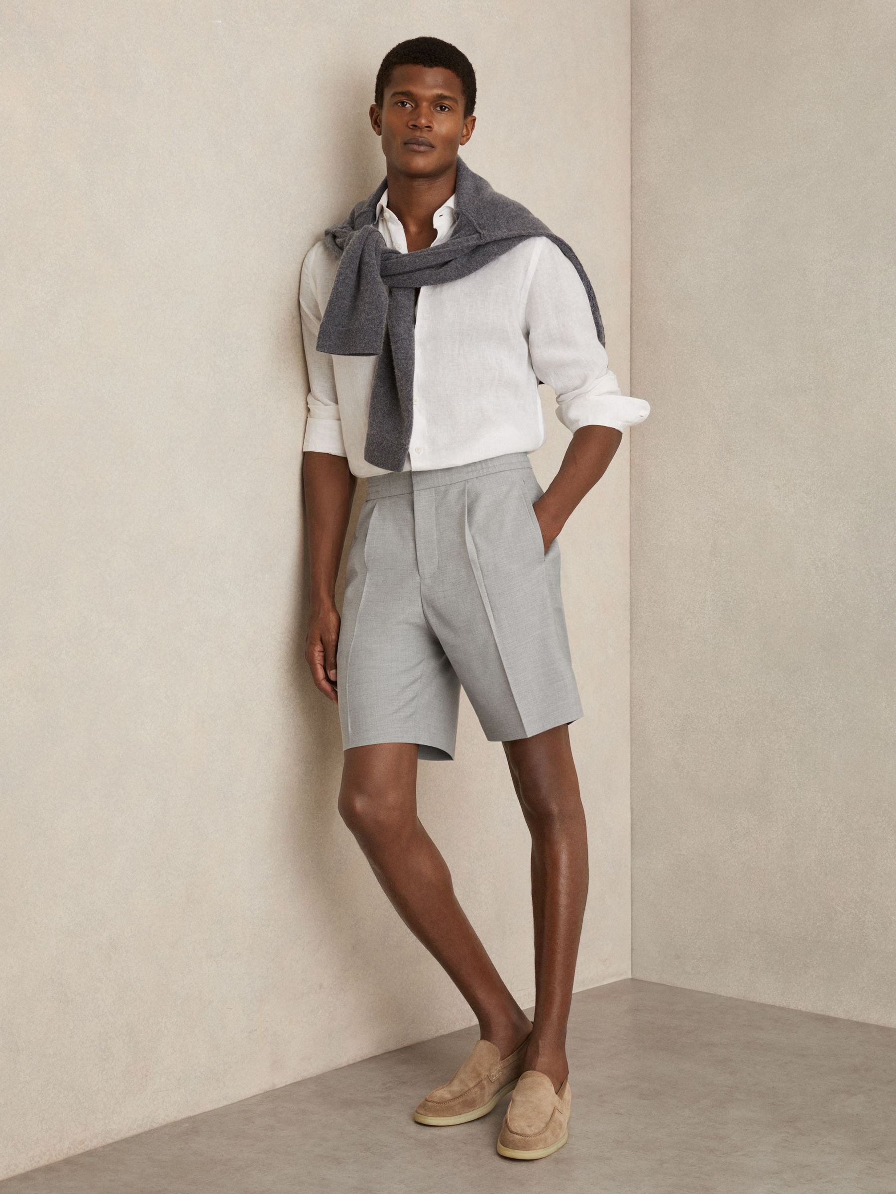 Relaxed Drawstring Shorts in Soft Grey (F18186) | $155