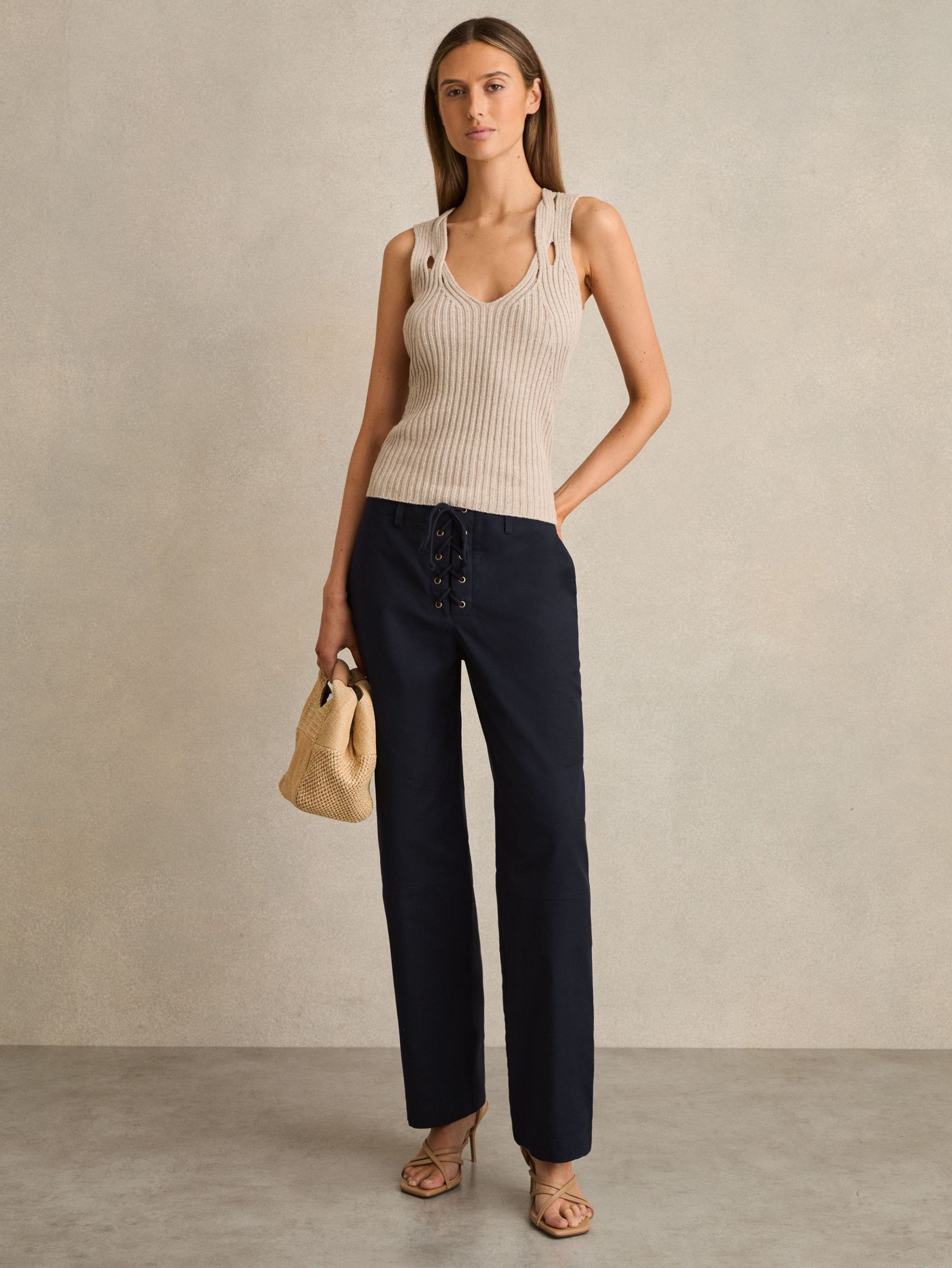 Lace-up Tapered Trousers in Navy (F18195) | €195
